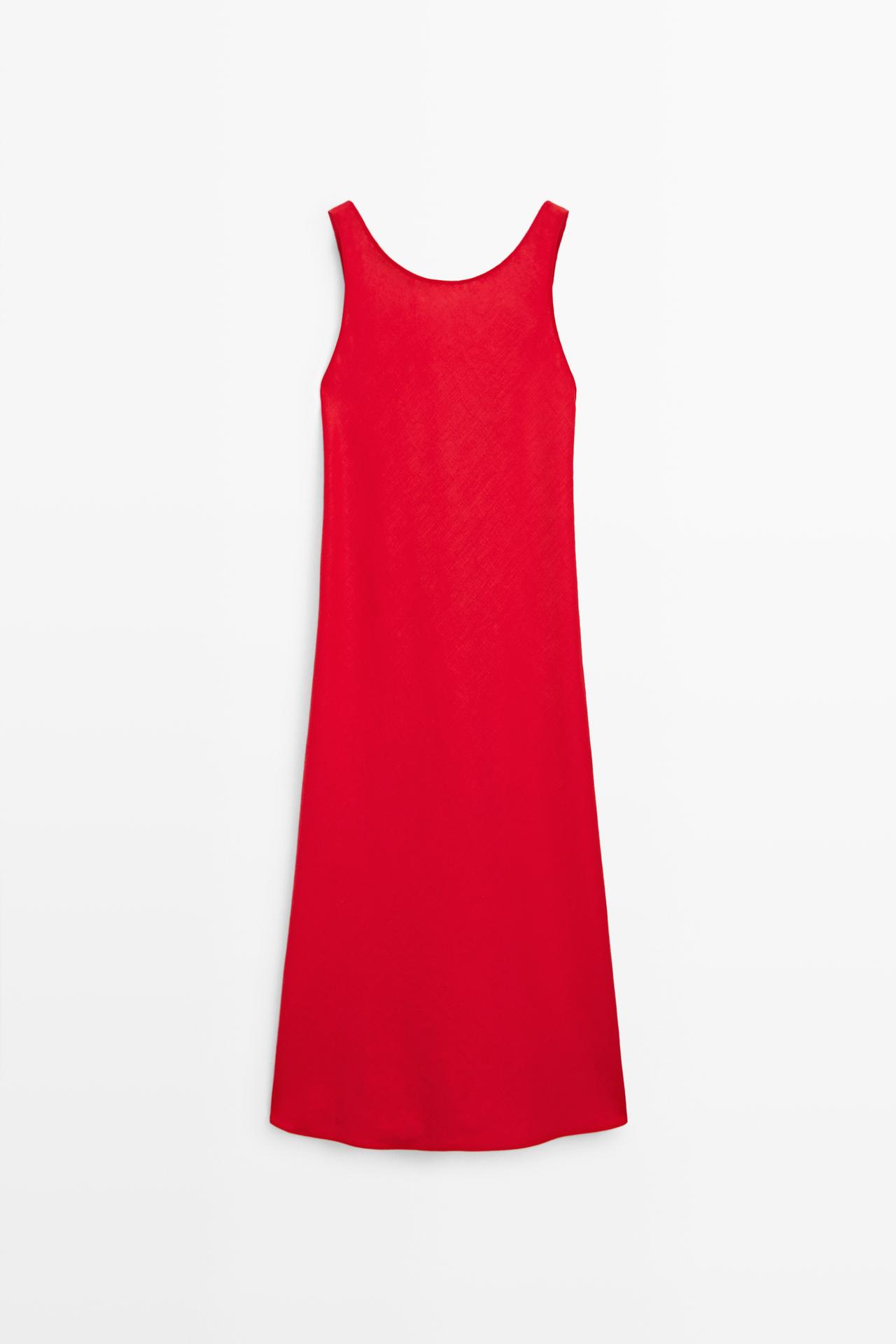 Linen midi dress with open back — RED
