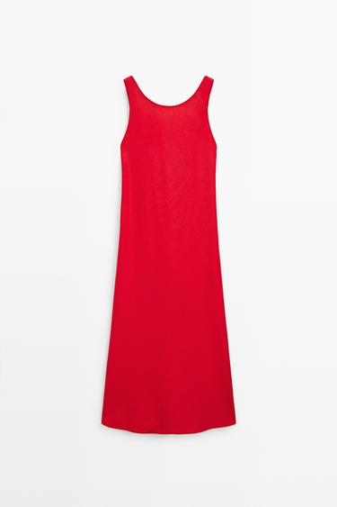 Linen midi dress with open back — RED 2