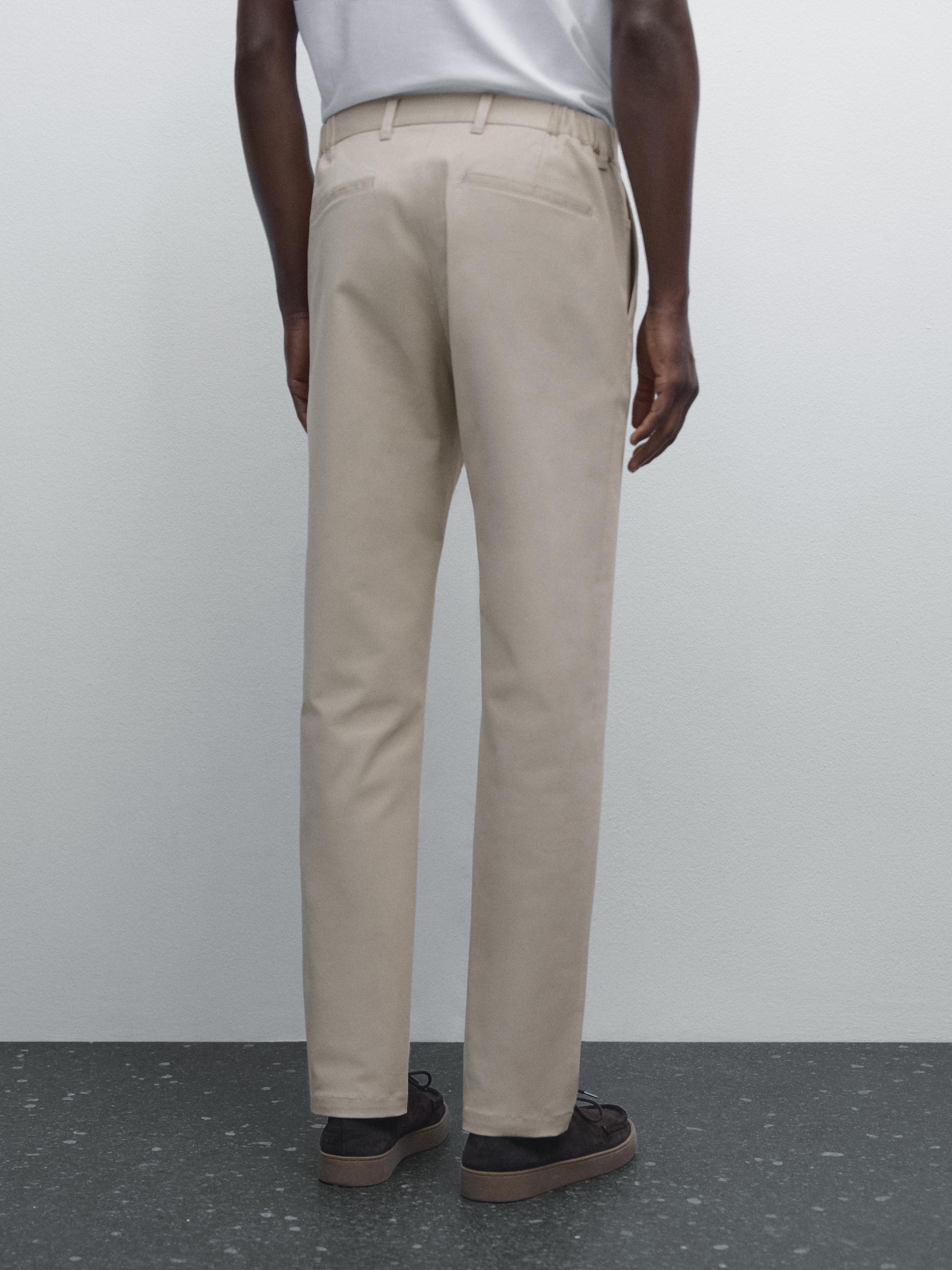 Cotton blend tapered fit trousers