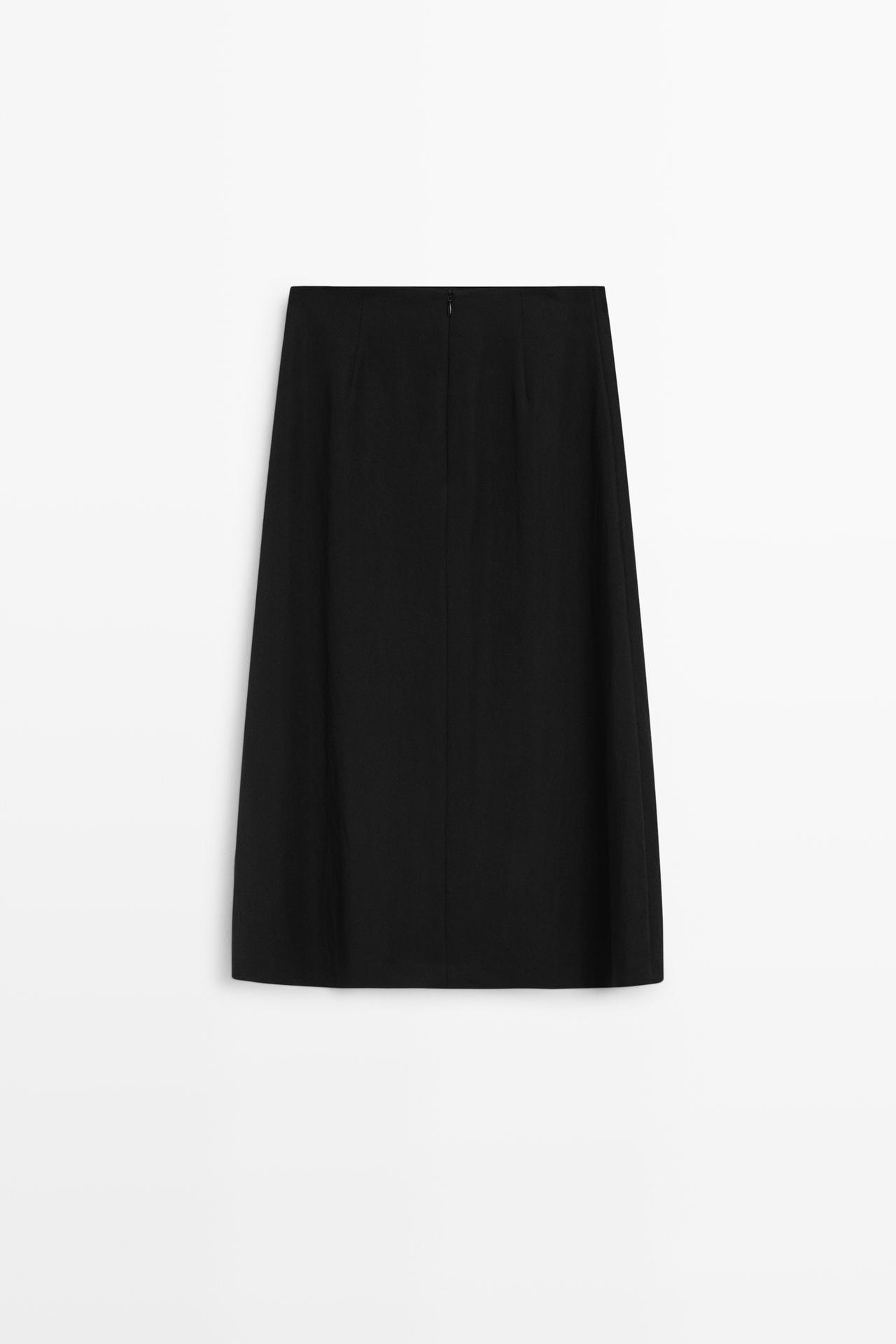 Straight midi skirt with button detail — BLACK