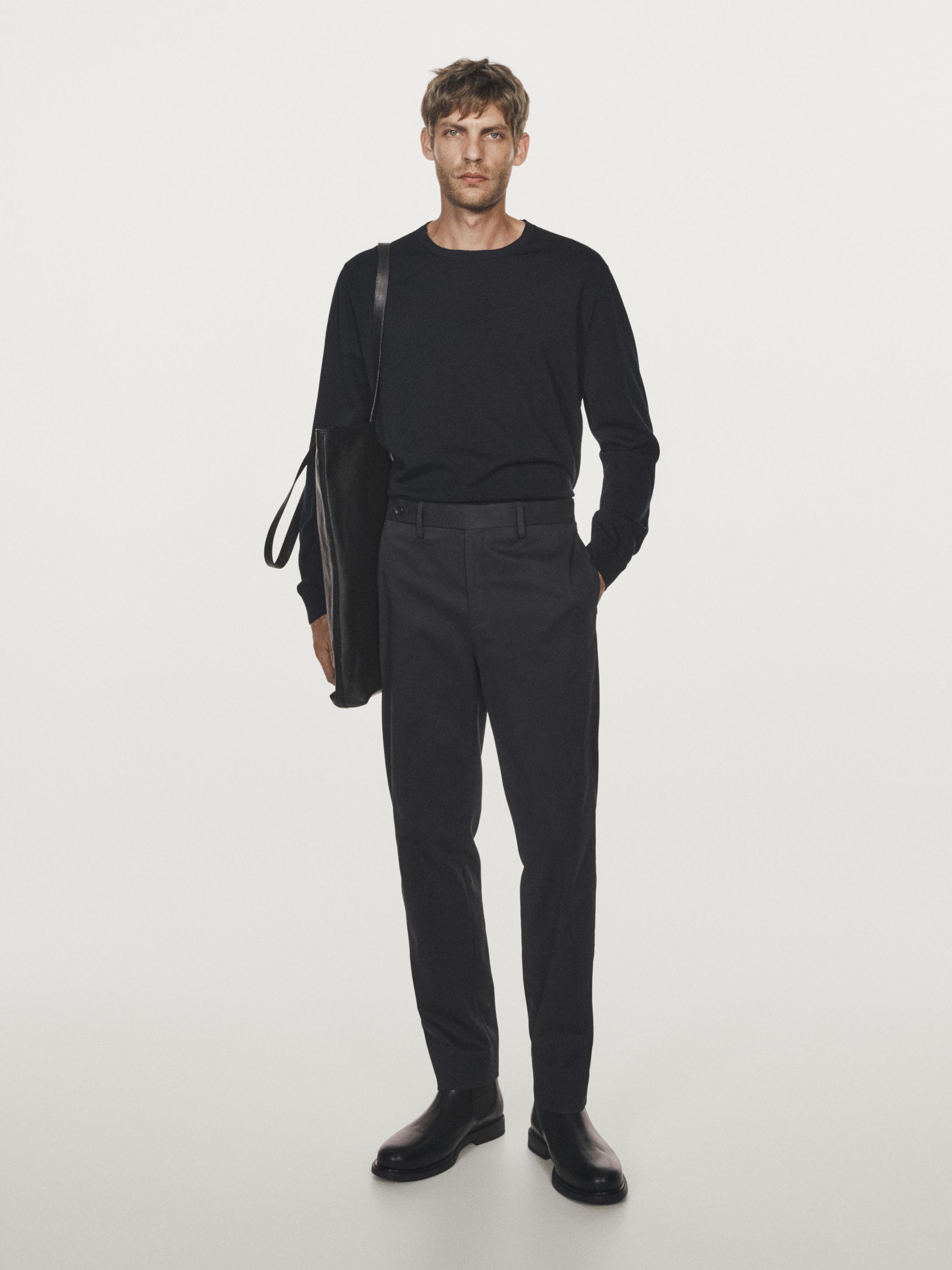 Cotton blend slim fit trousers