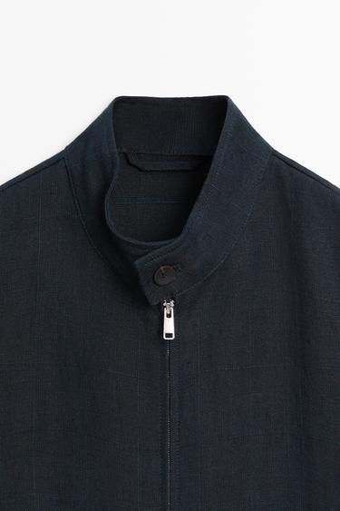 100% linen banded collar jacket — NAVY BLUE 9