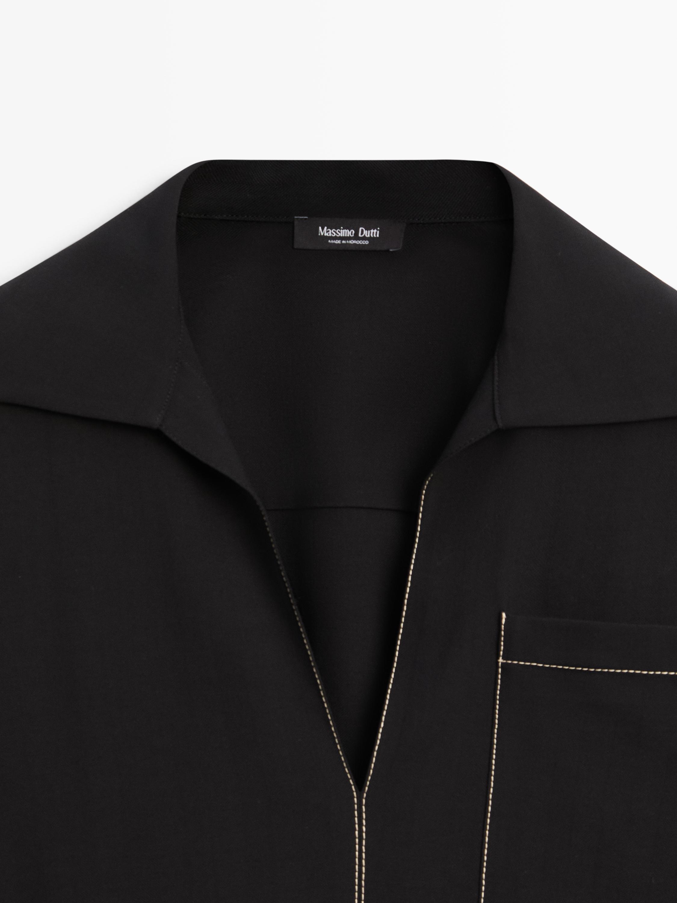 Flowing wool blend overshirt with pocket detail — BLACK