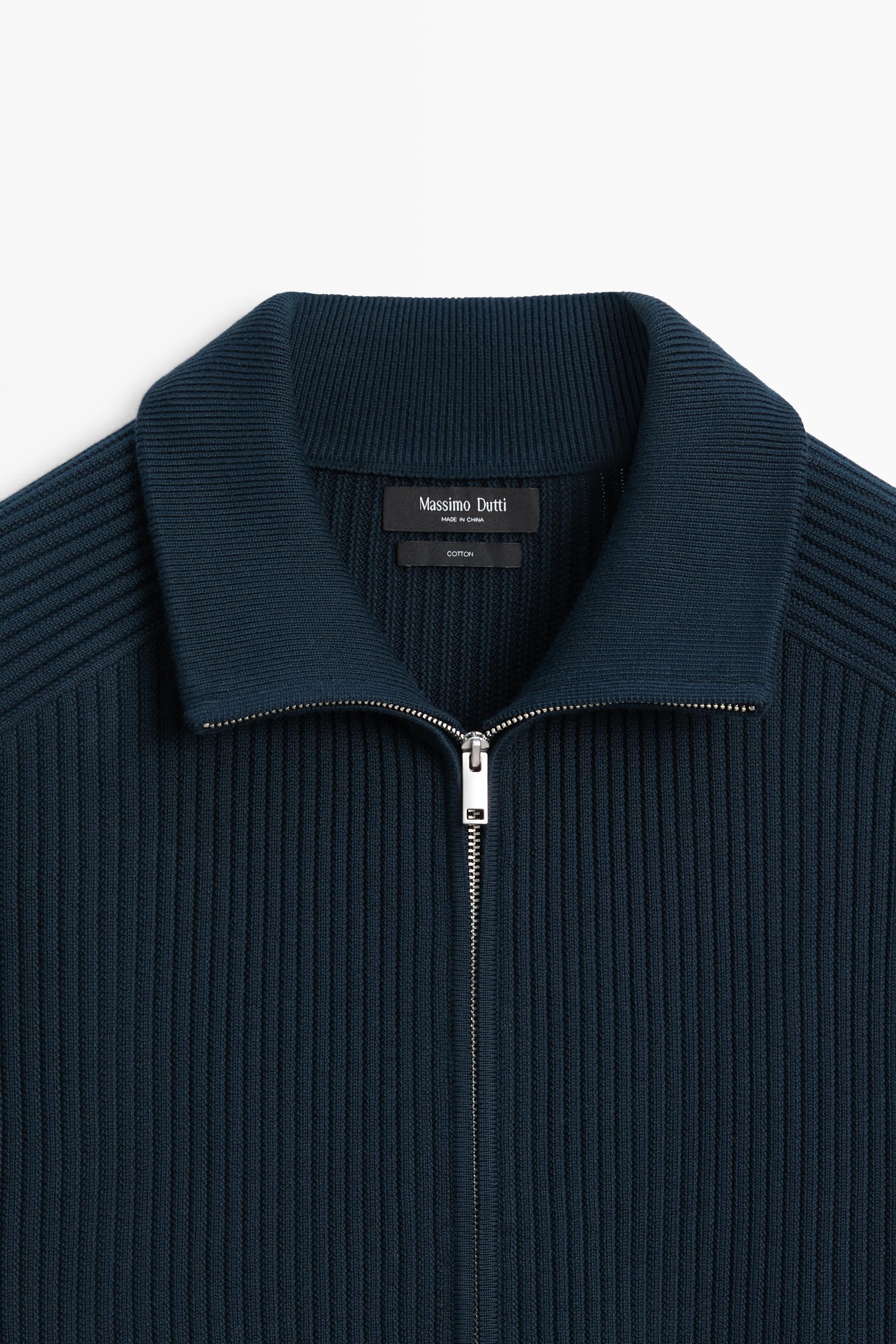 100% cotton ribbed knit cardigan — Dark Blue