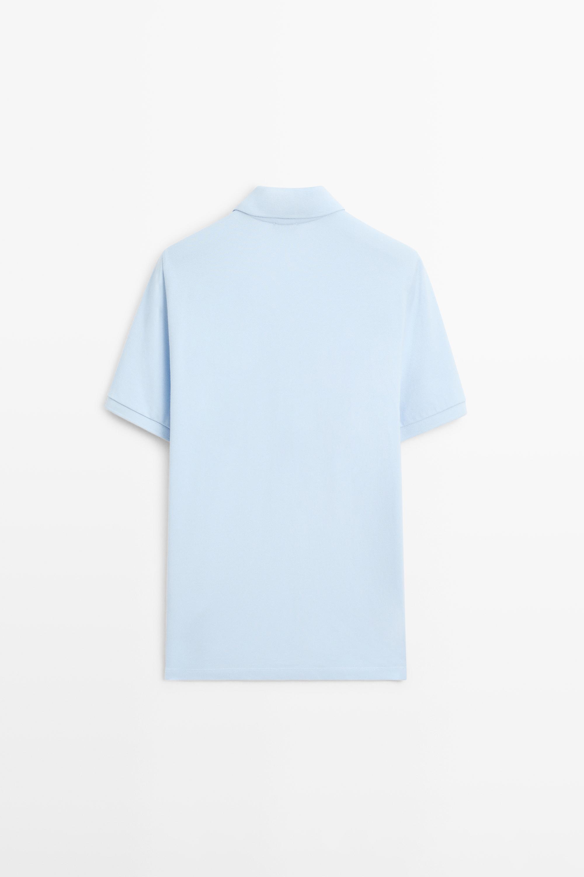 Micro-textured cotton piqué polo shirt — Light Blue