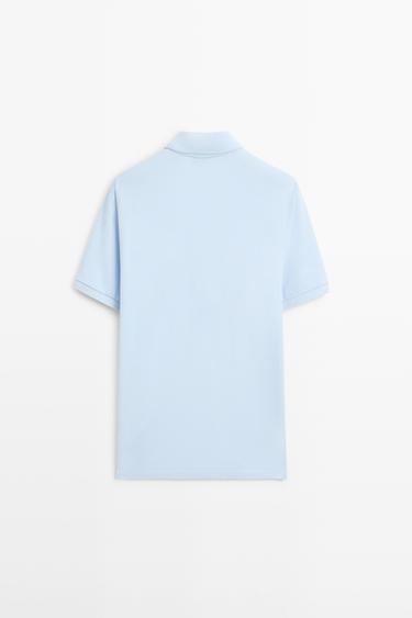 Micro-textured cotton piqué polo shirt — Light Blue 6