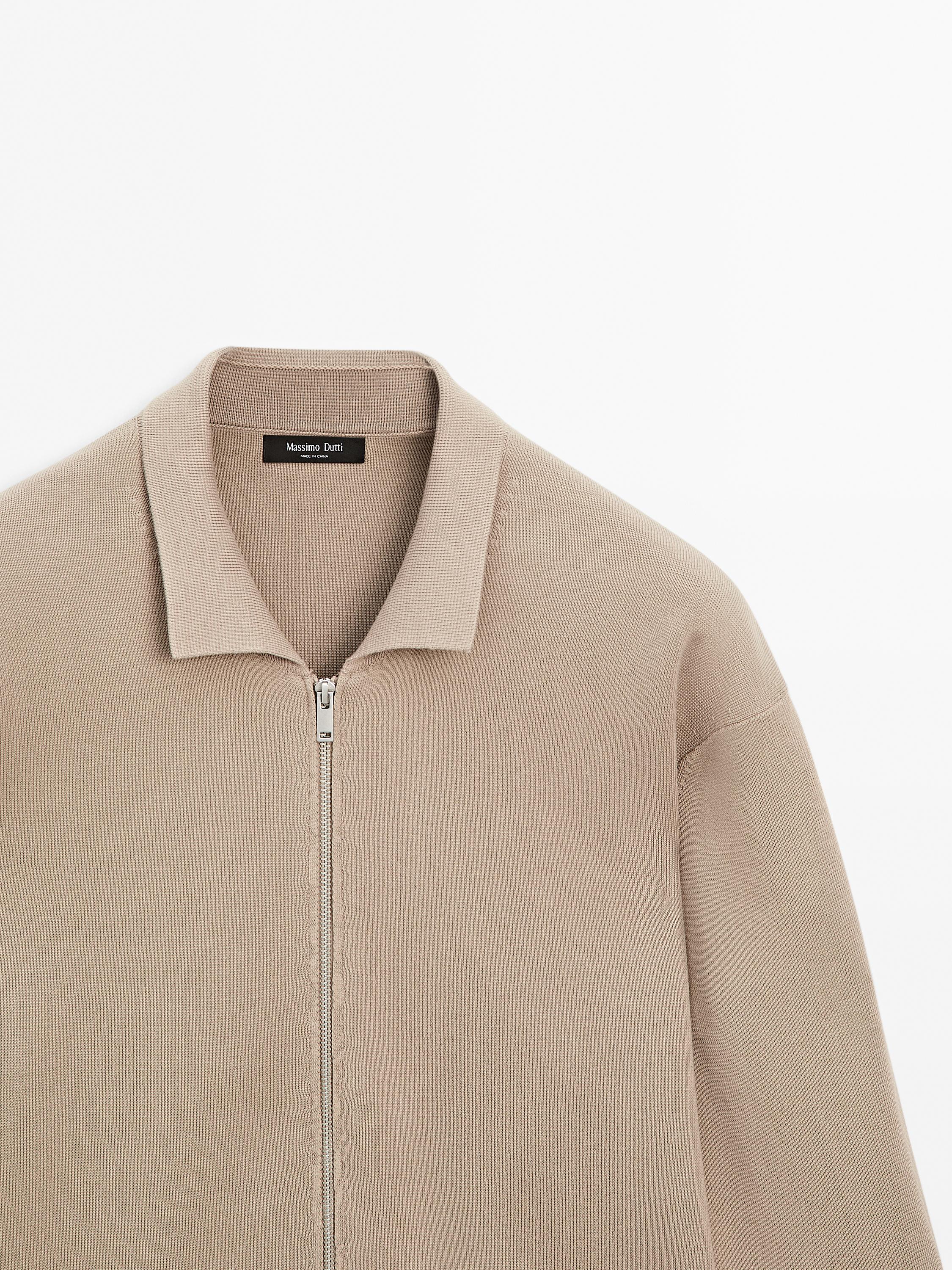 Cotton blend zip-up knit cardigan