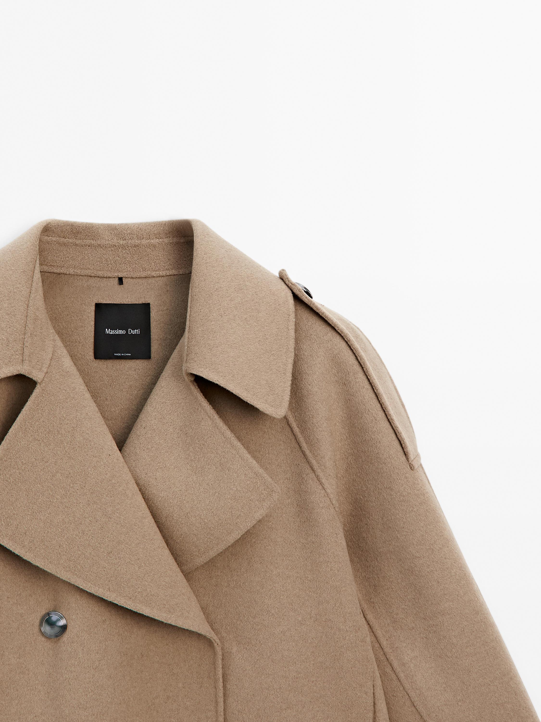 Short double-layer wool blend trench coat