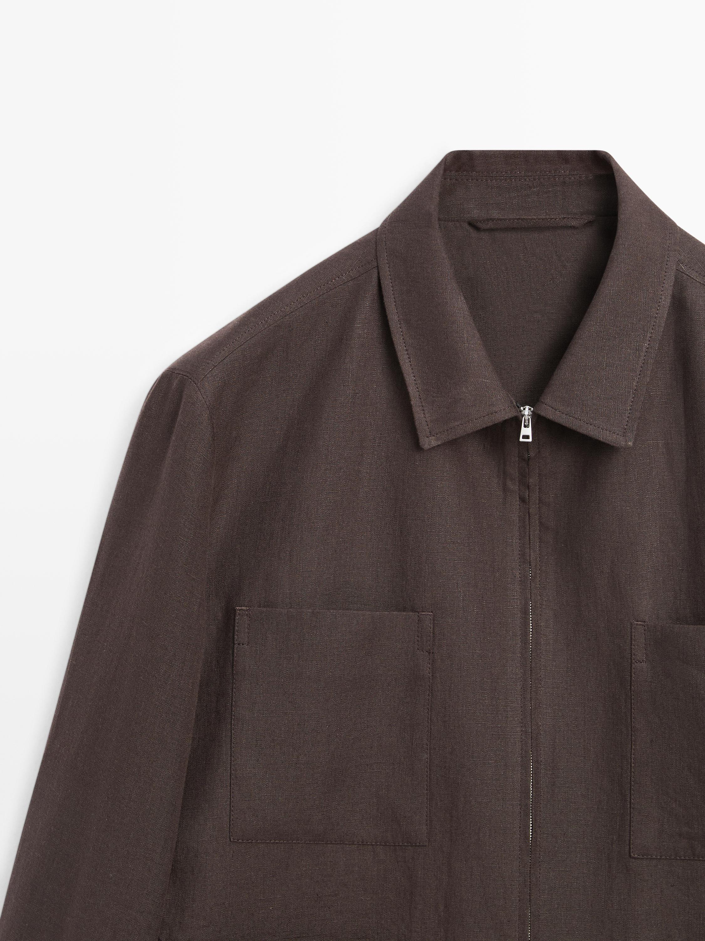 Total look linen overshirt — Chocolate