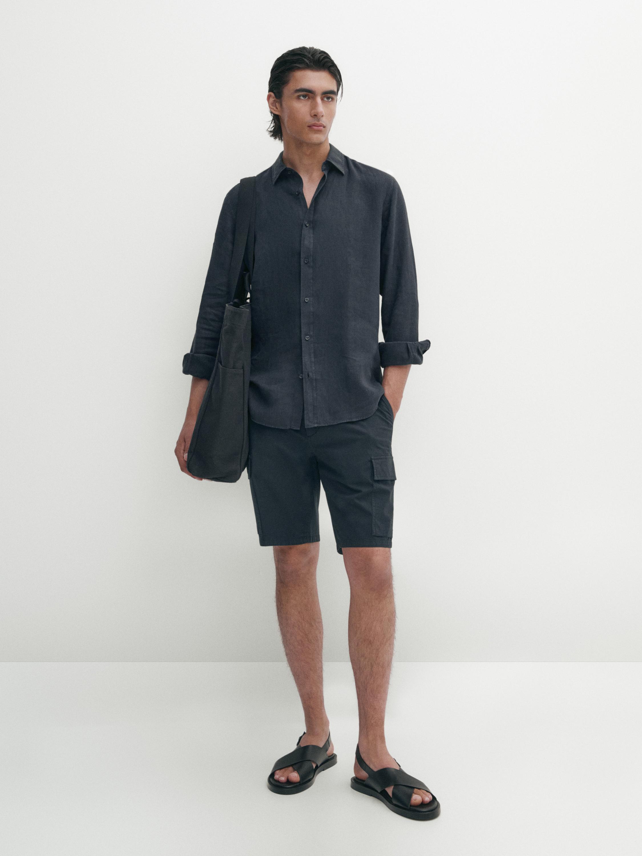 Cotton blend poplin cargo Bermuda shorts