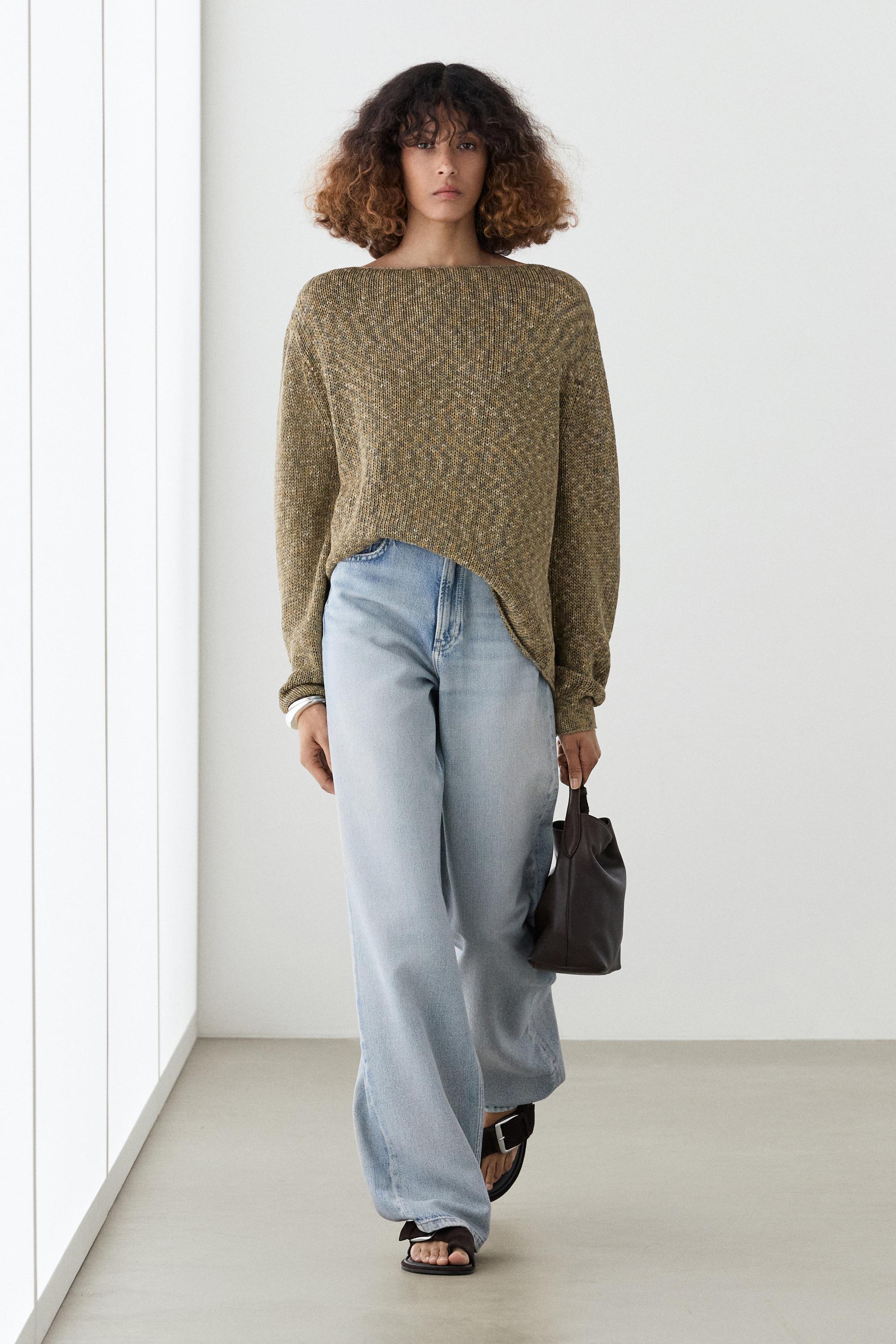 Massimo Dutti Cotton Boat Neck Sweater In Brown