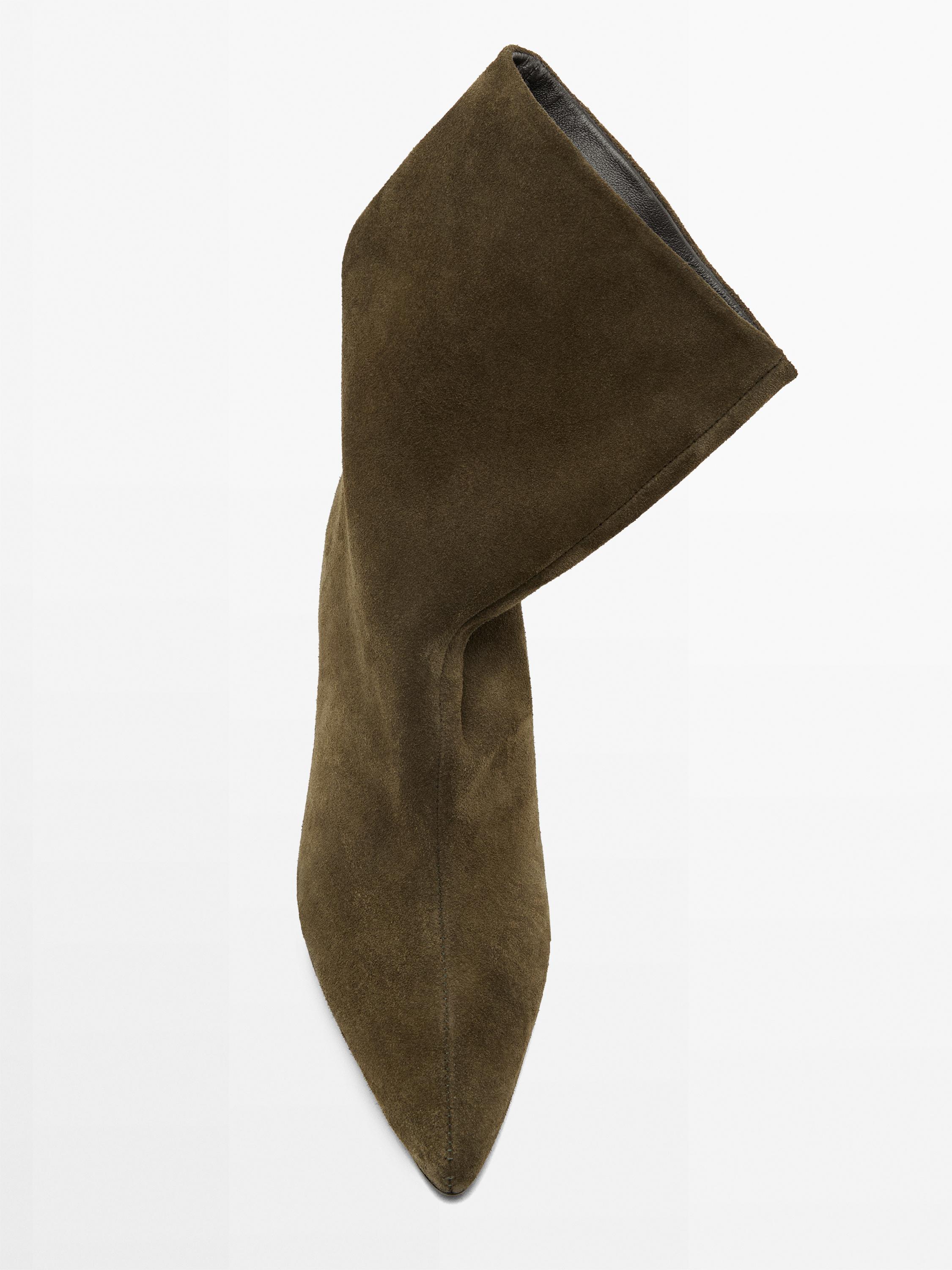 Split suede heeled ankle boots — KHAKI