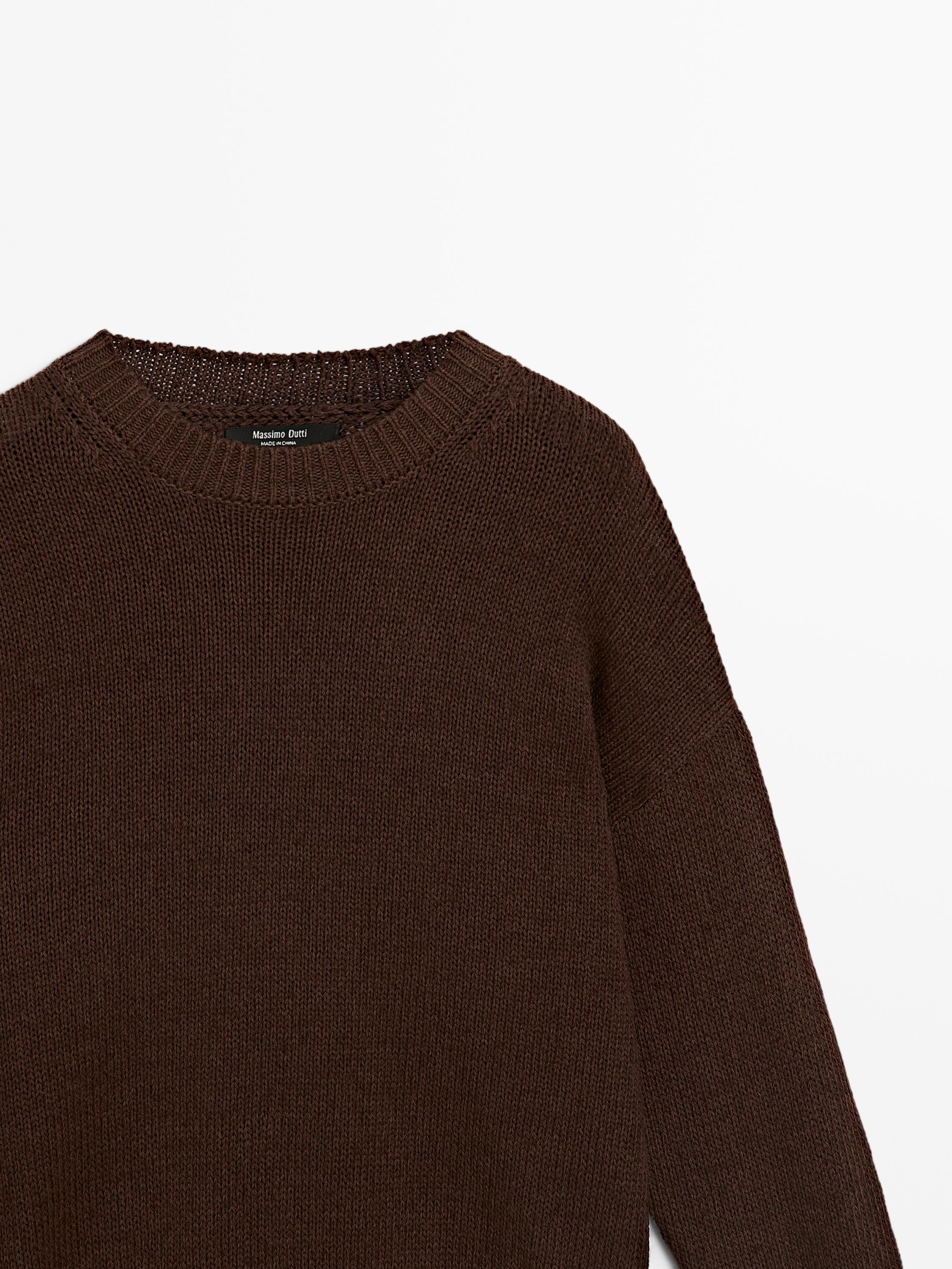Knitted pullover round neck linen blend