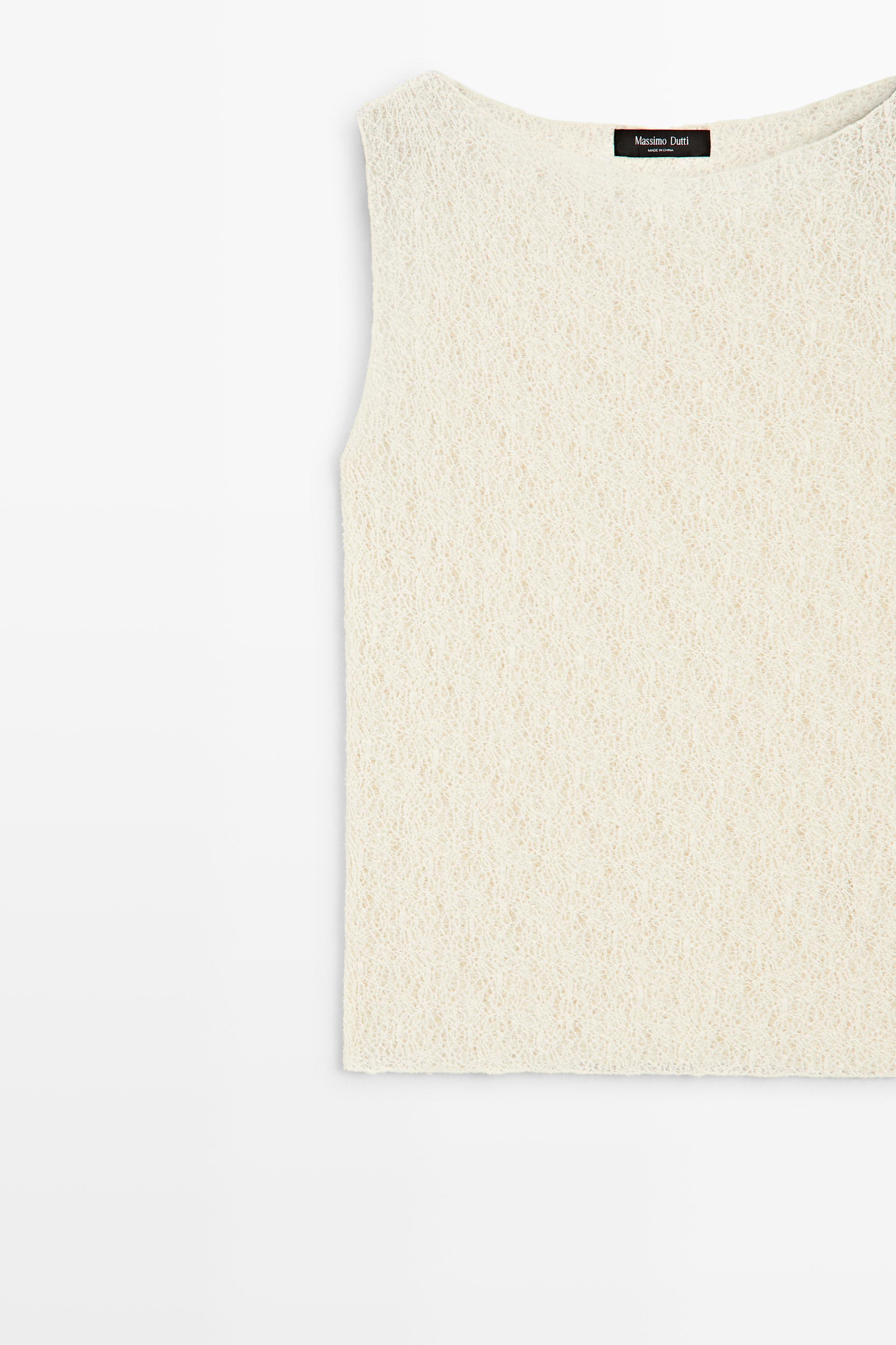 Sleeveless open-knit top — CREAM