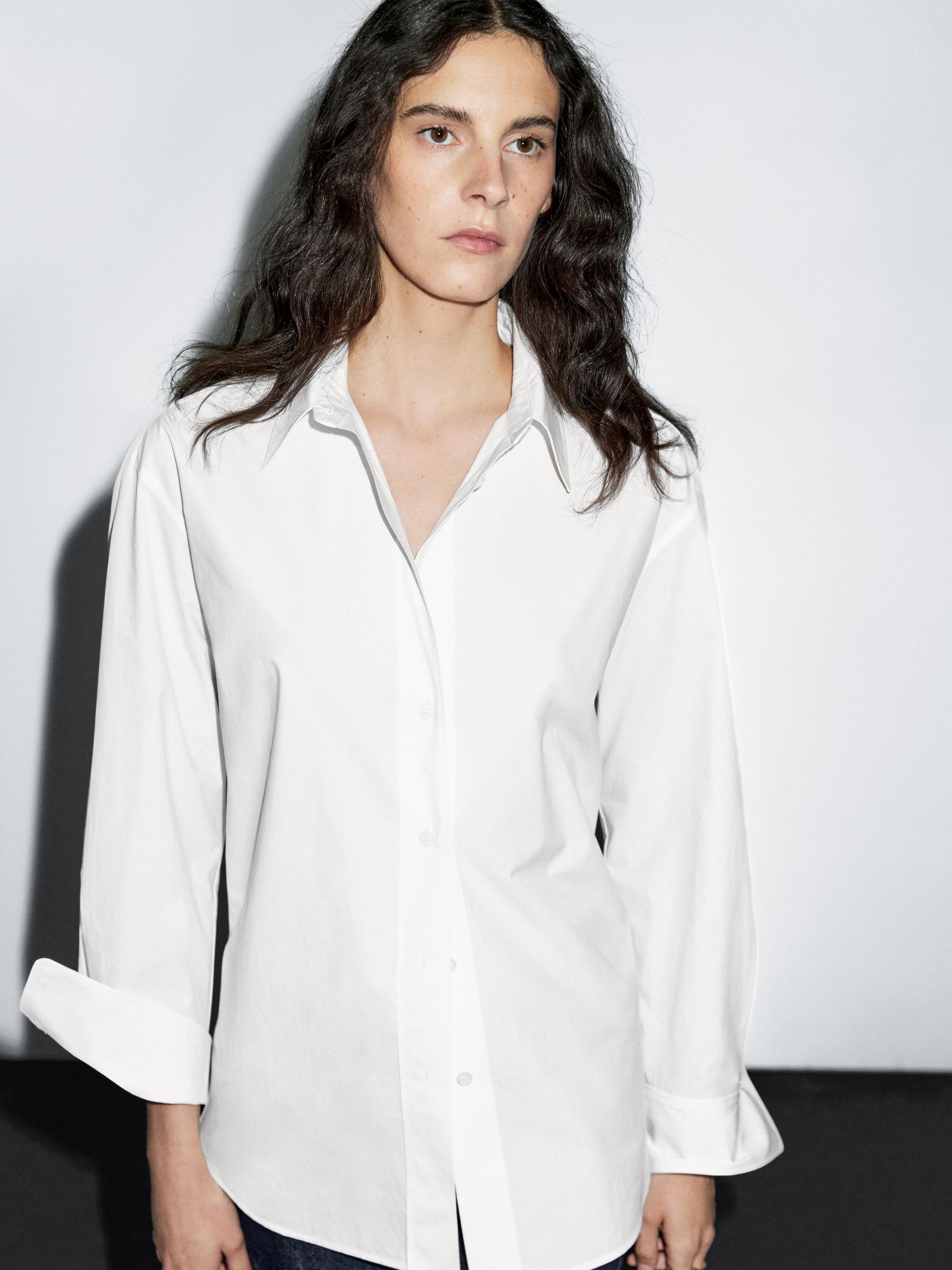 Long 100% cotton poplin shirt