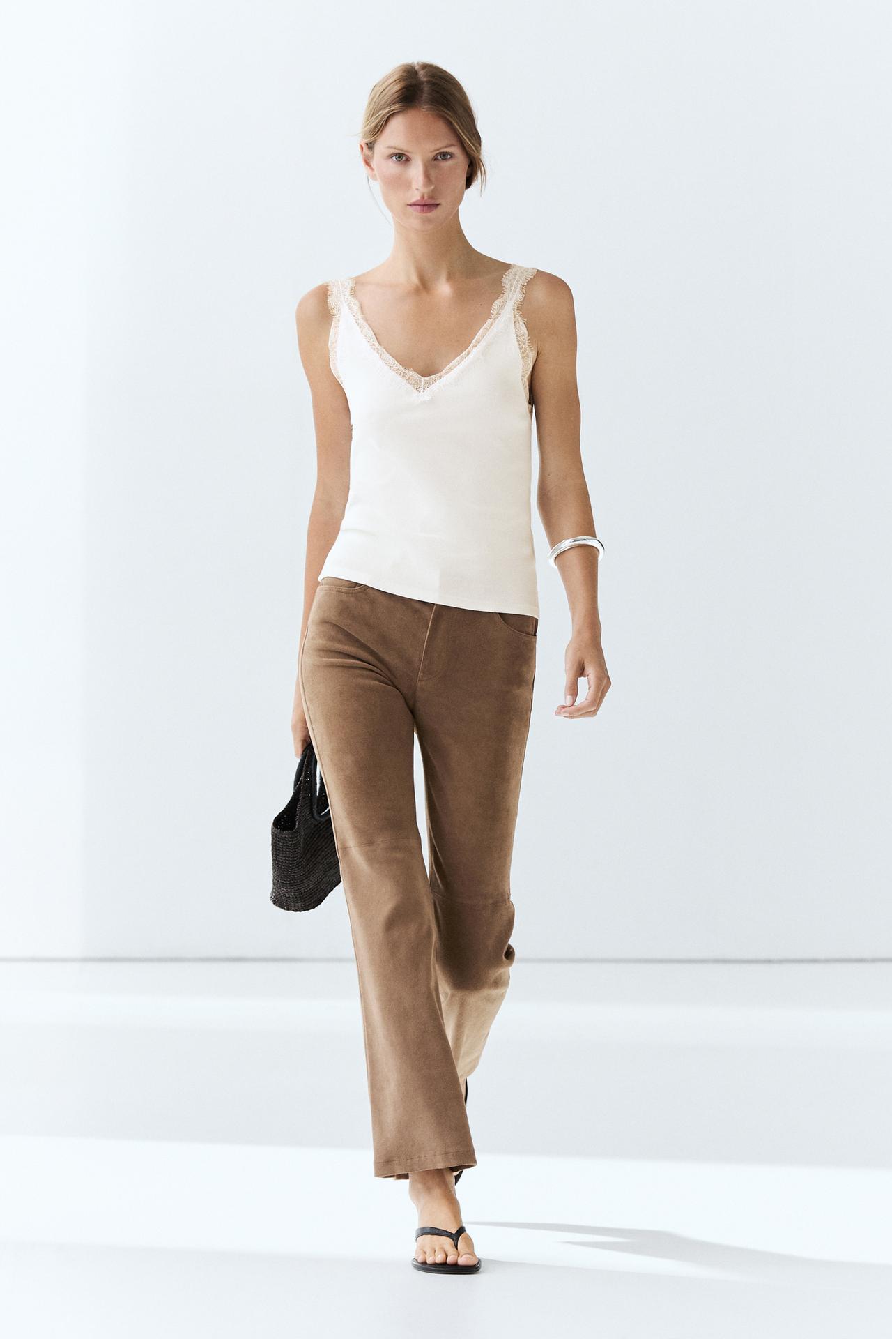 Strappy lace-trim top — Off white