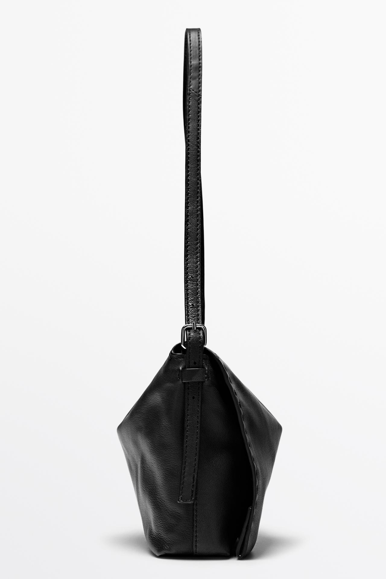 Nappa leather mini bag with stitch detail — BLACK