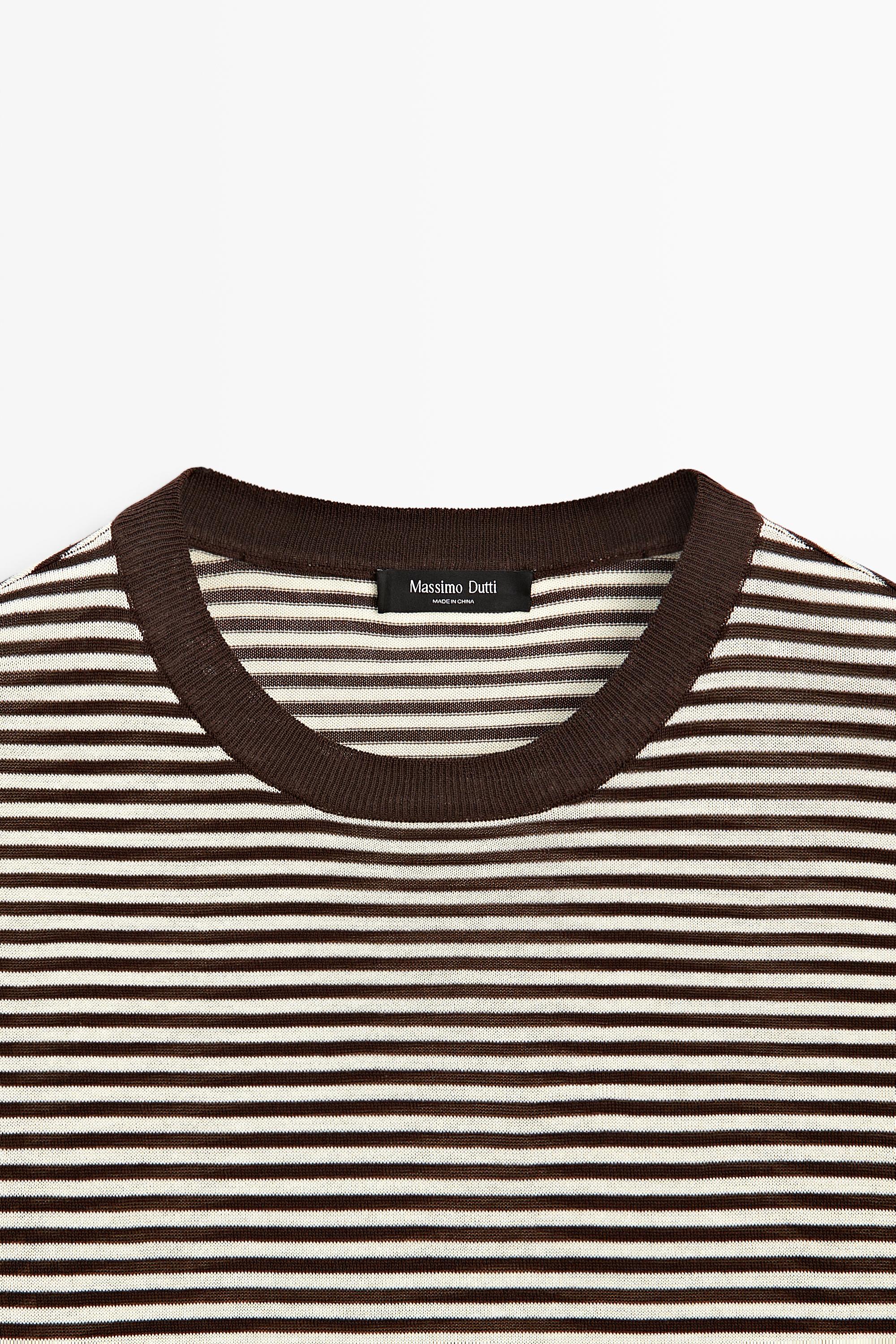 100% cotton short sleeve striped T-shirt — BROWN