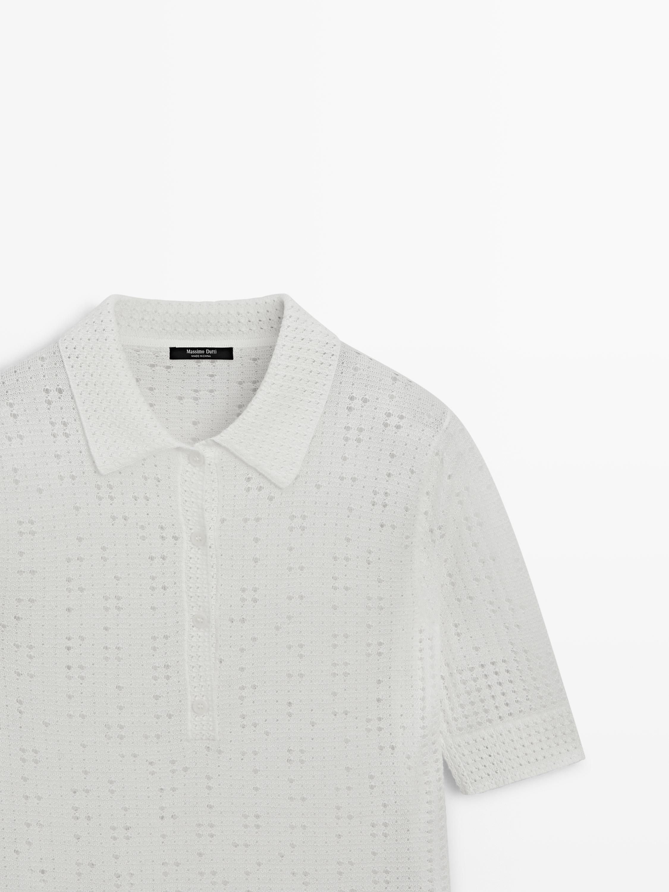 Knit sweater with a polo collar — CREAM