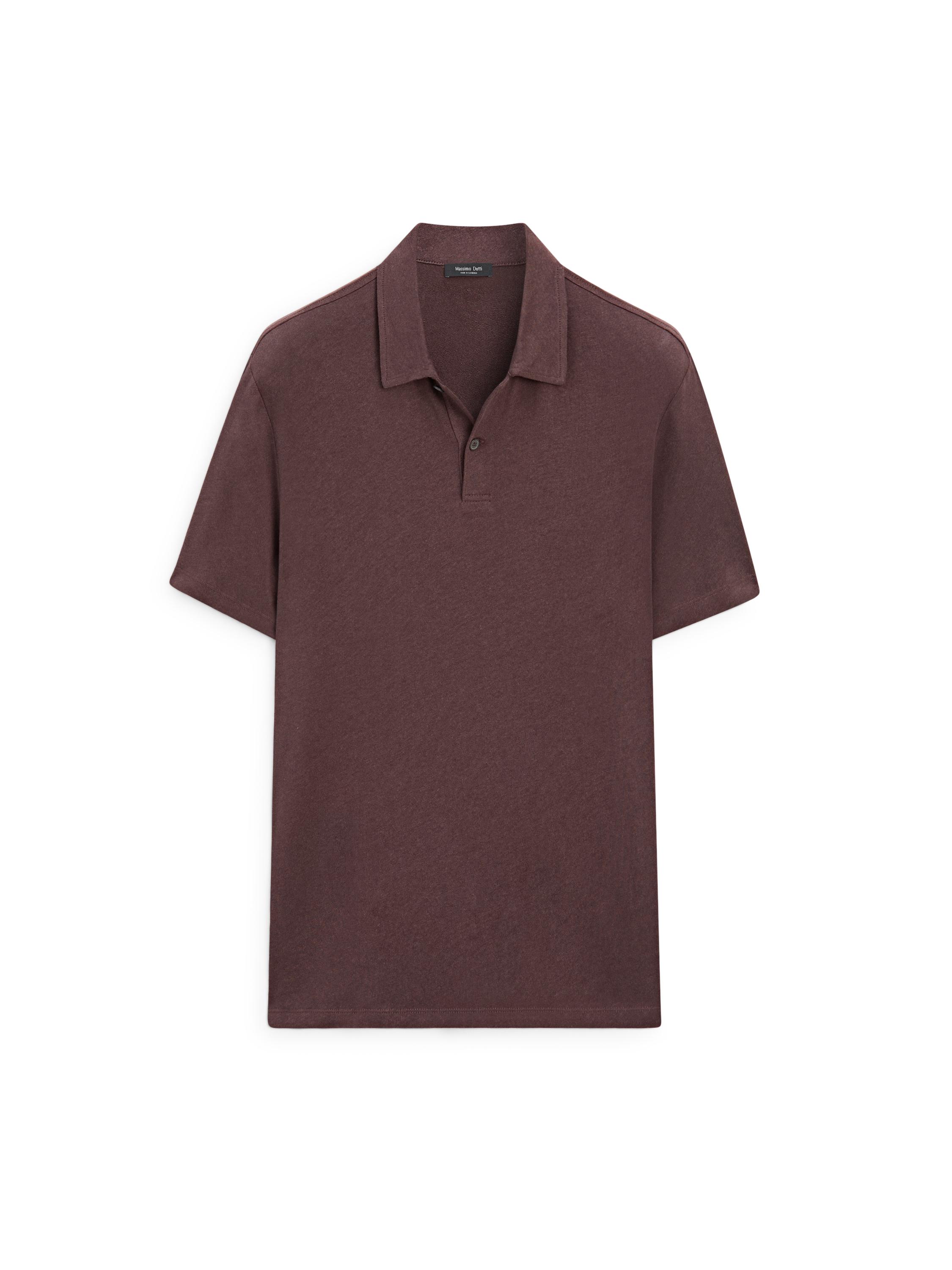 Linen and cotton short sleeve polo shirt — BURGUNDY