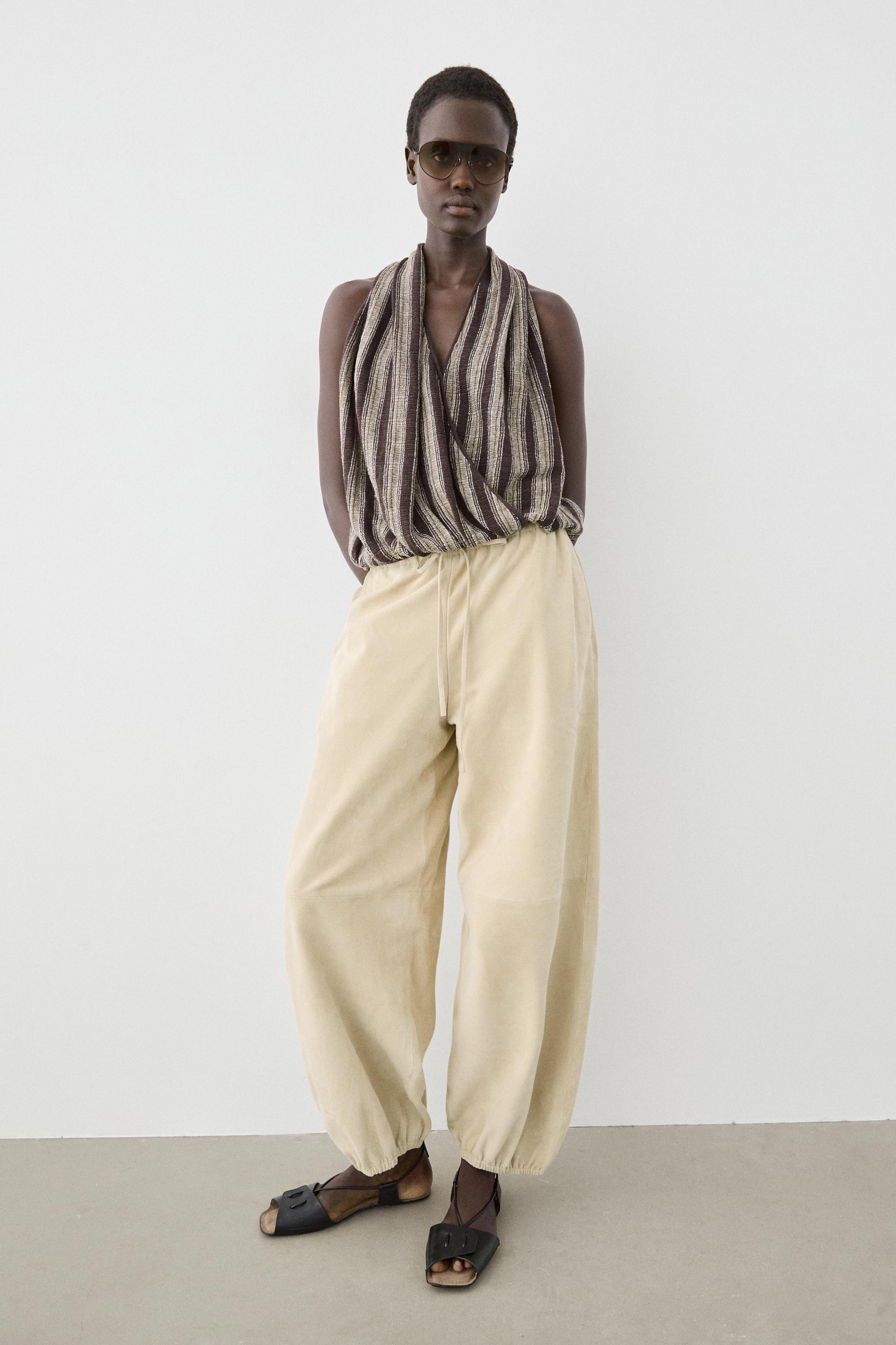 Surplice top with striped detail — BROWN