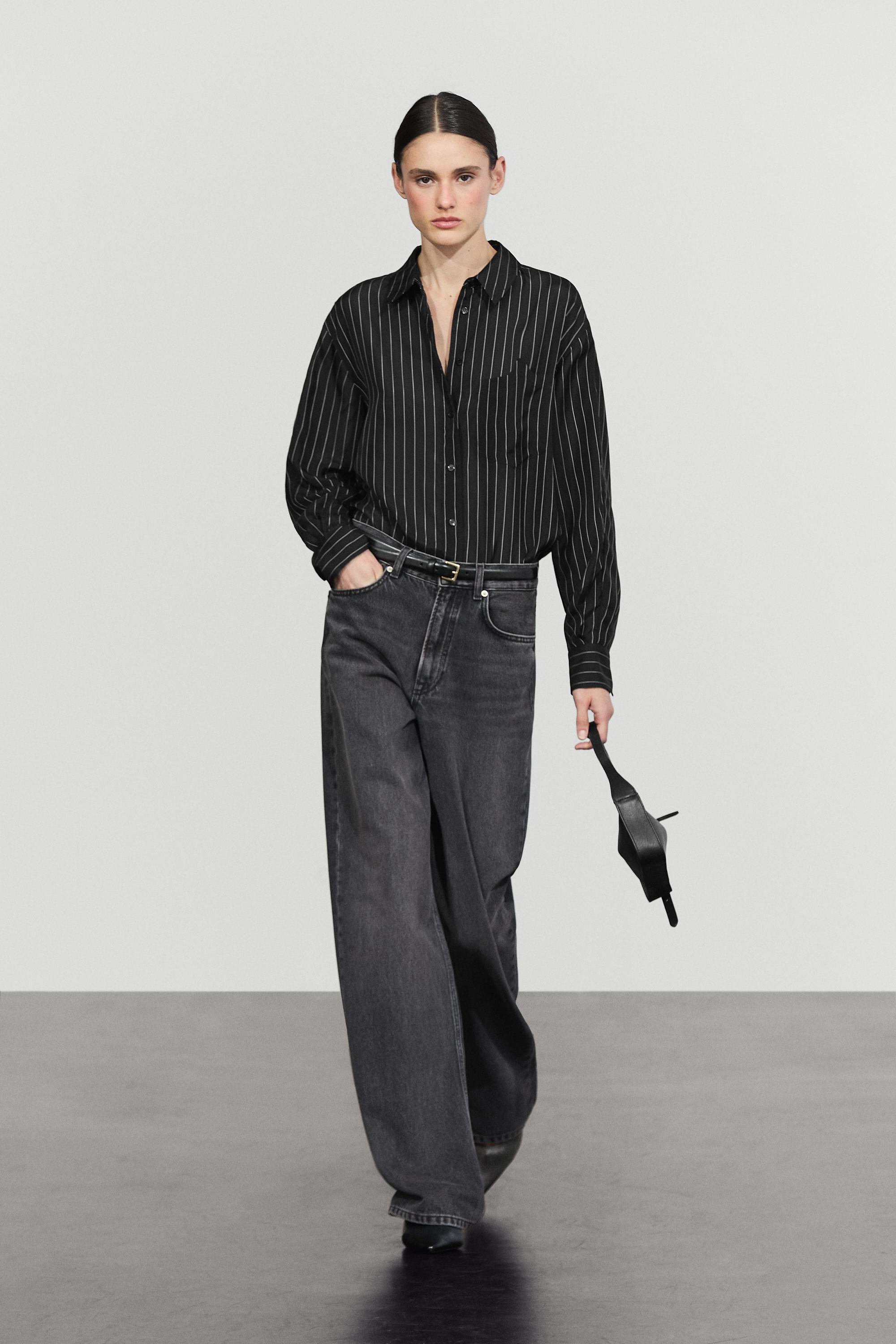 Striped flowing shirt with pocket detail