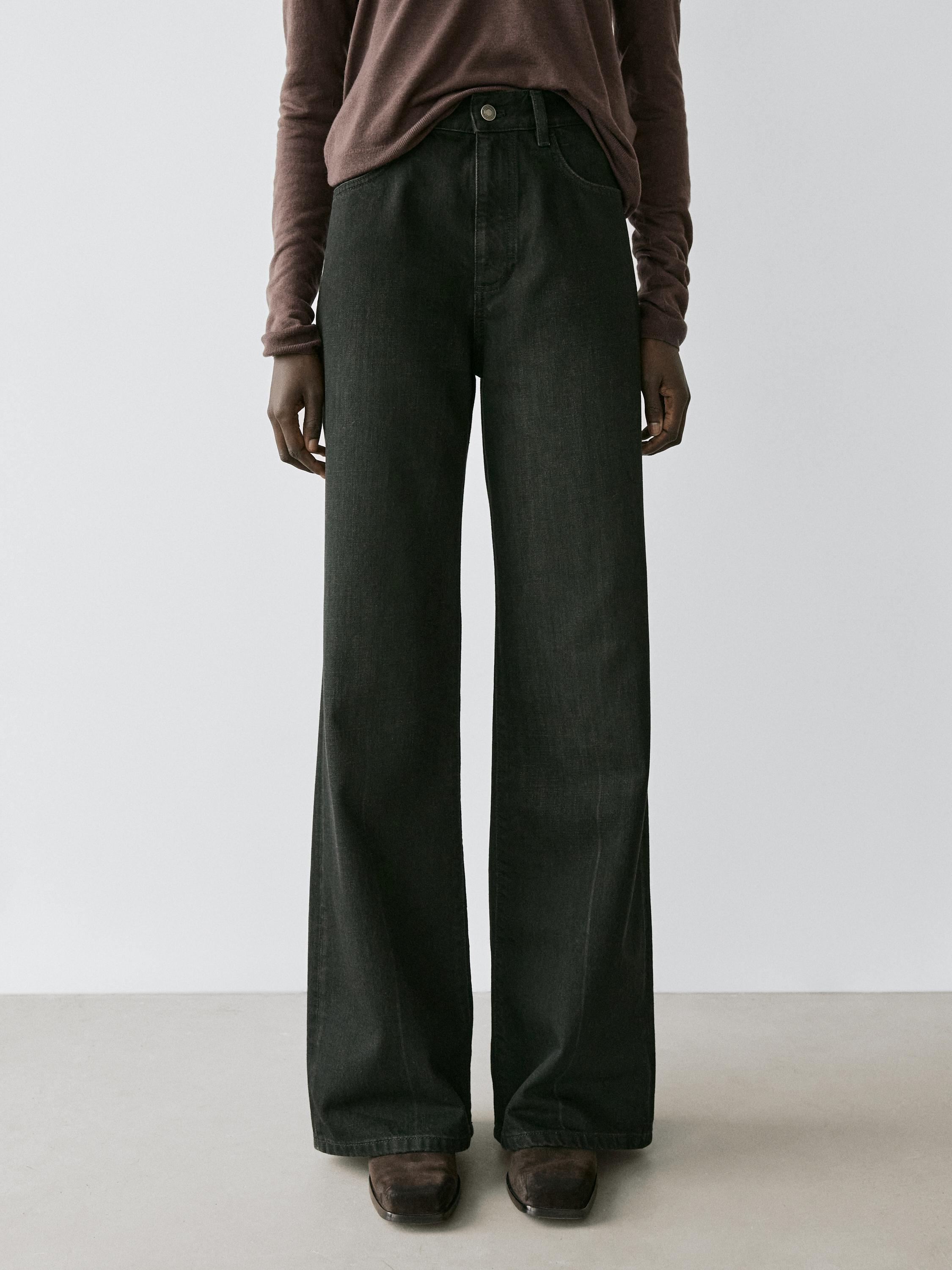 Straight-leg high-waist jeans — BLACK