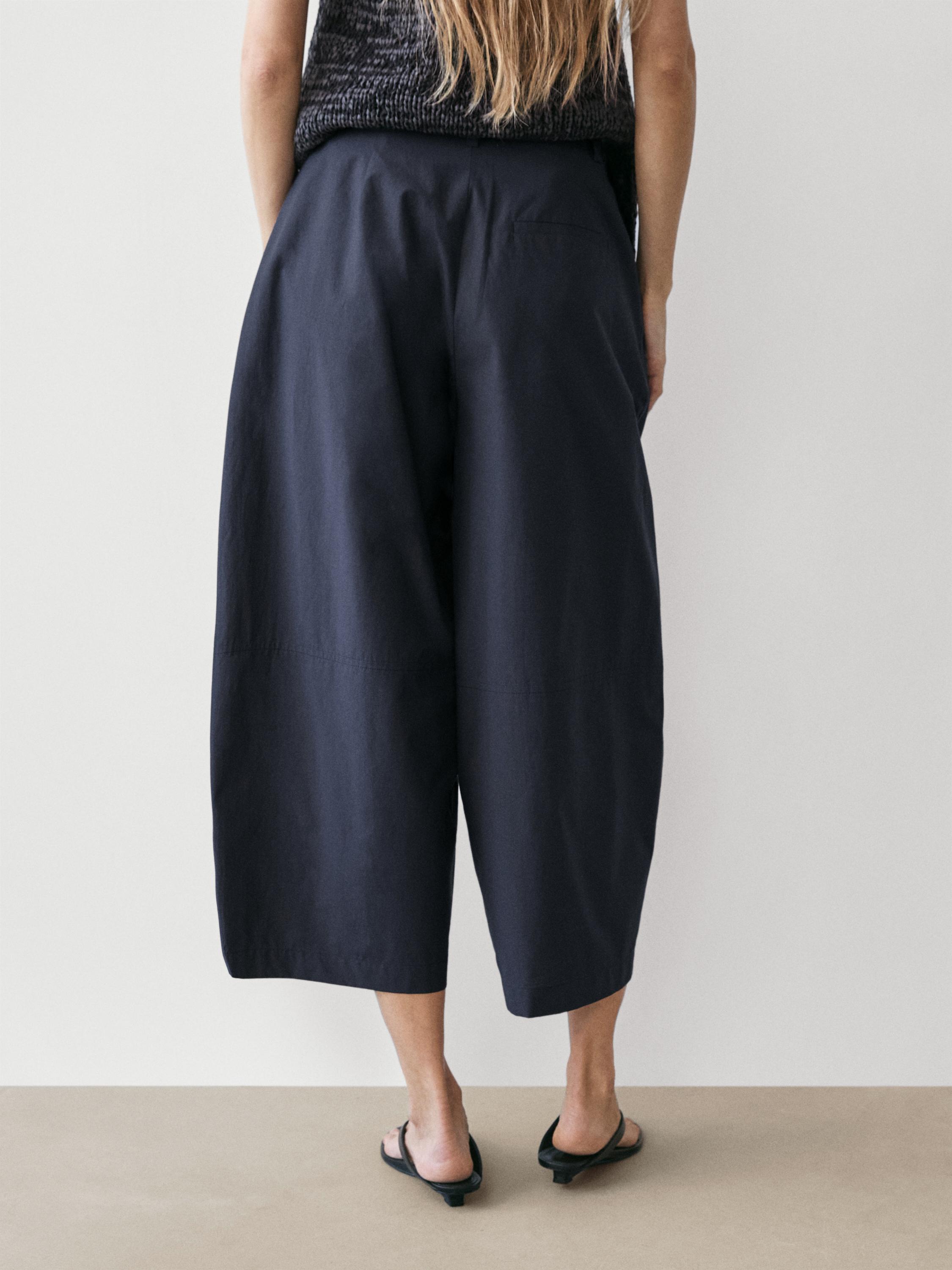 Cotton blend wide-leg trousers — DEEP BLUE
