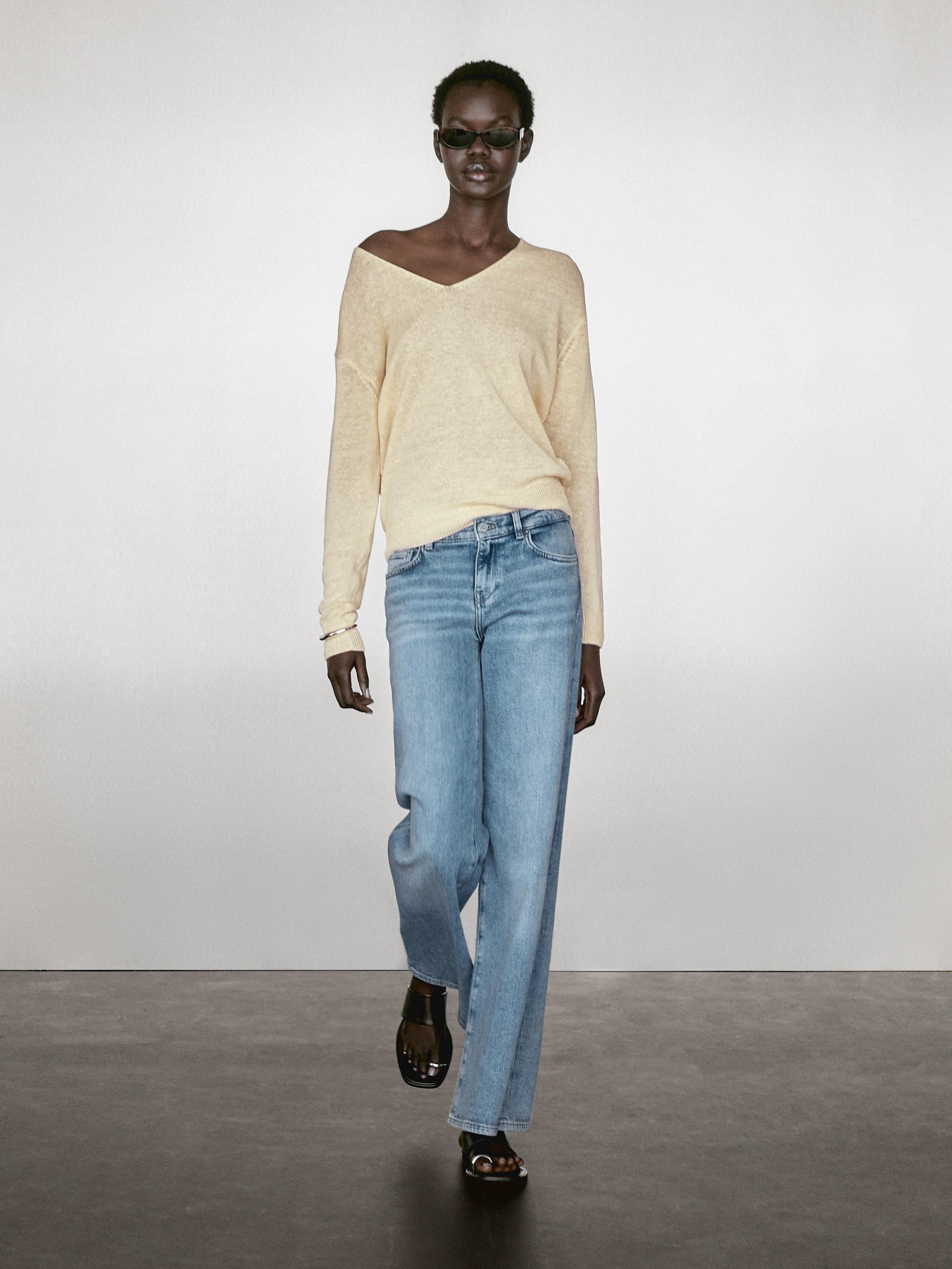 100% linen long sleeve knit sweater