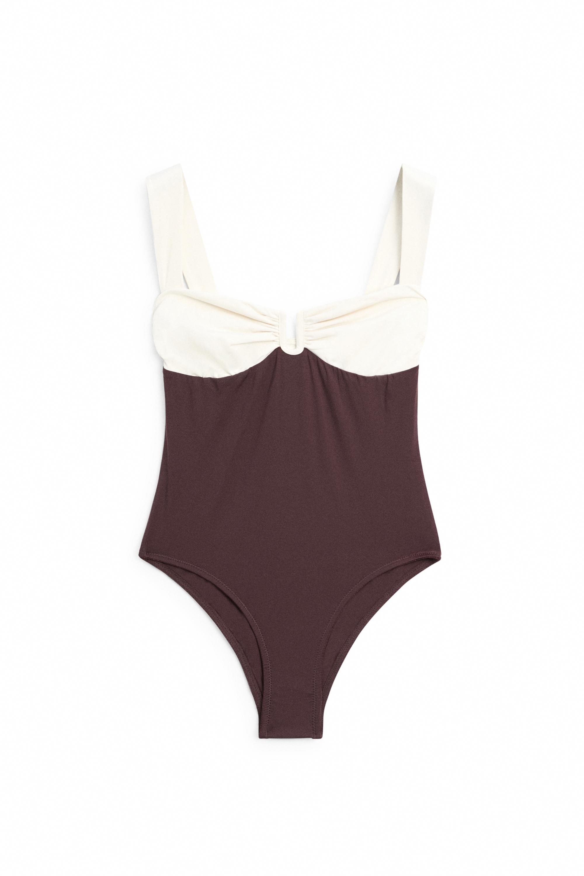Swimsuit with gathered detail — BROWN