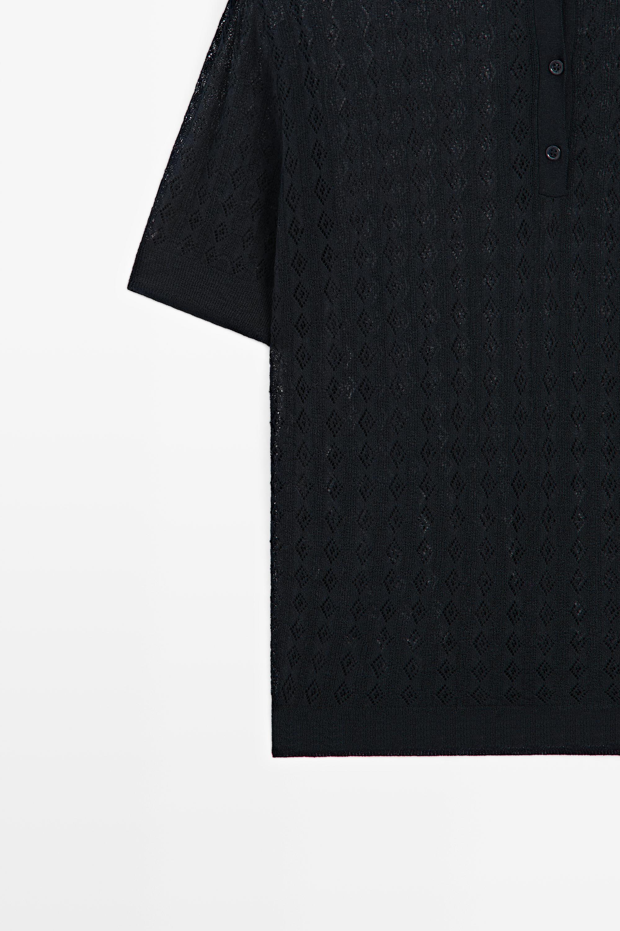Open-knit polo sweater — NAVY BLUE