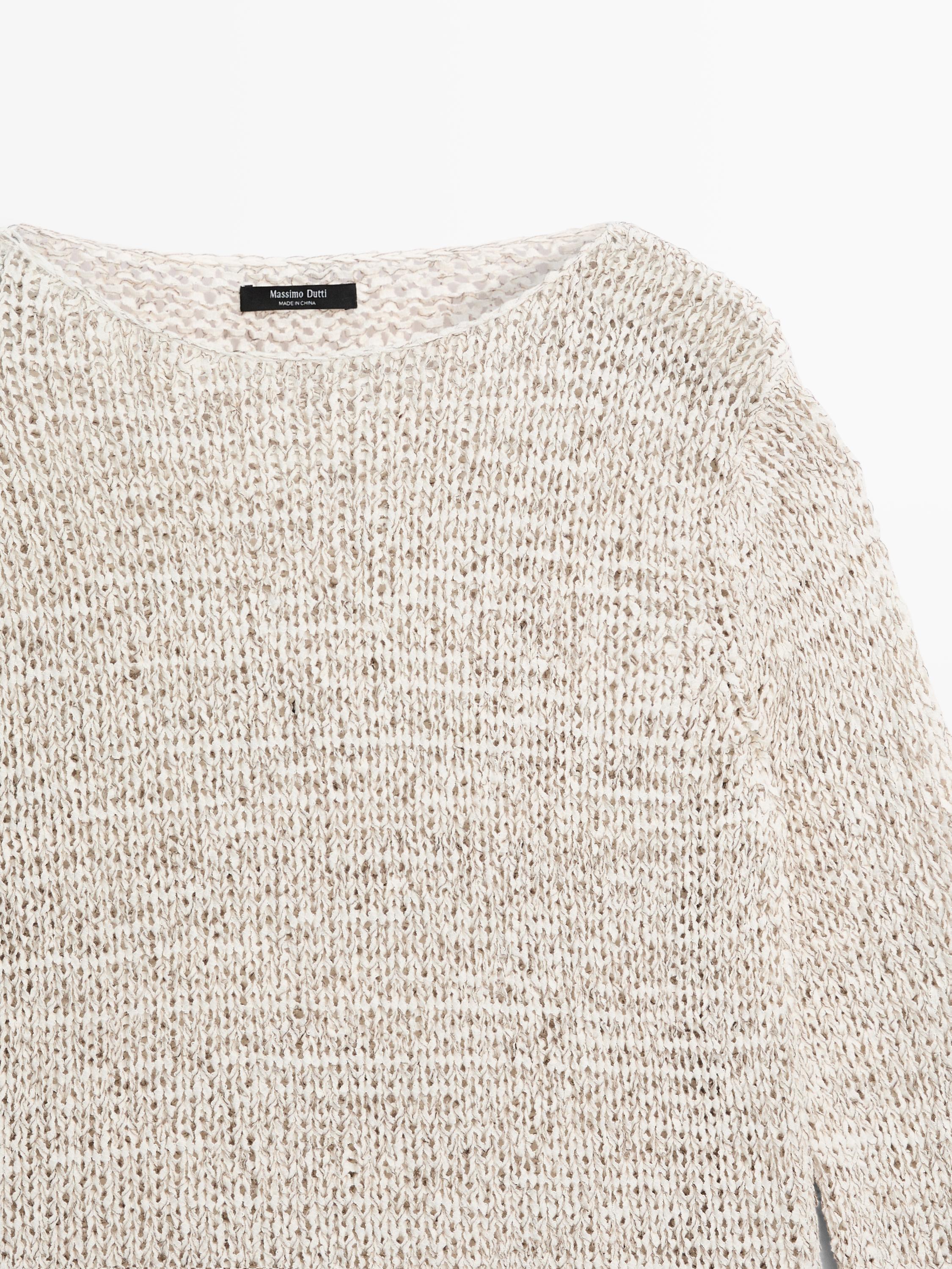 Boat neck knit sweater — BEIGE