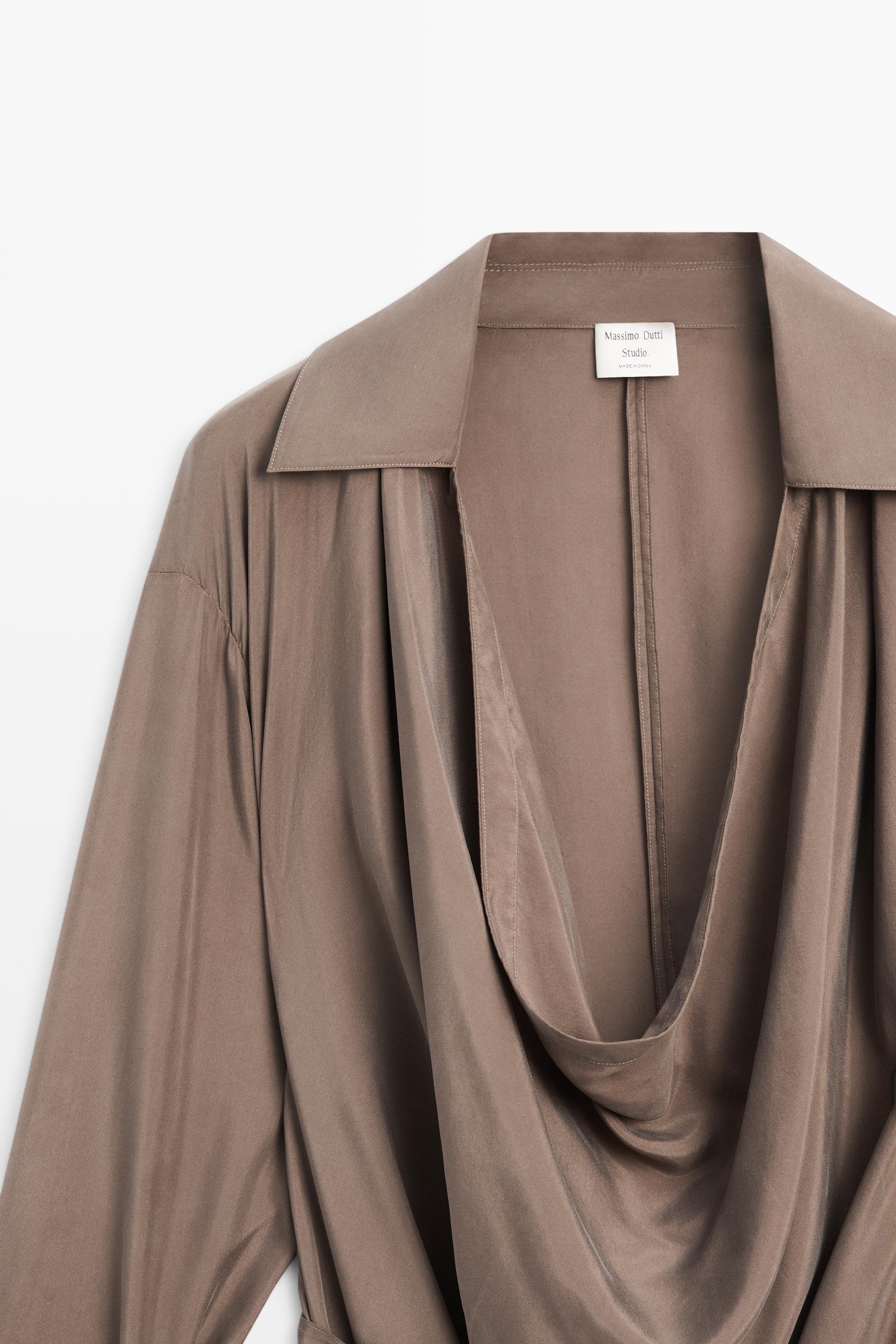 Draped neckline trench dress - STUDIO — BROWN