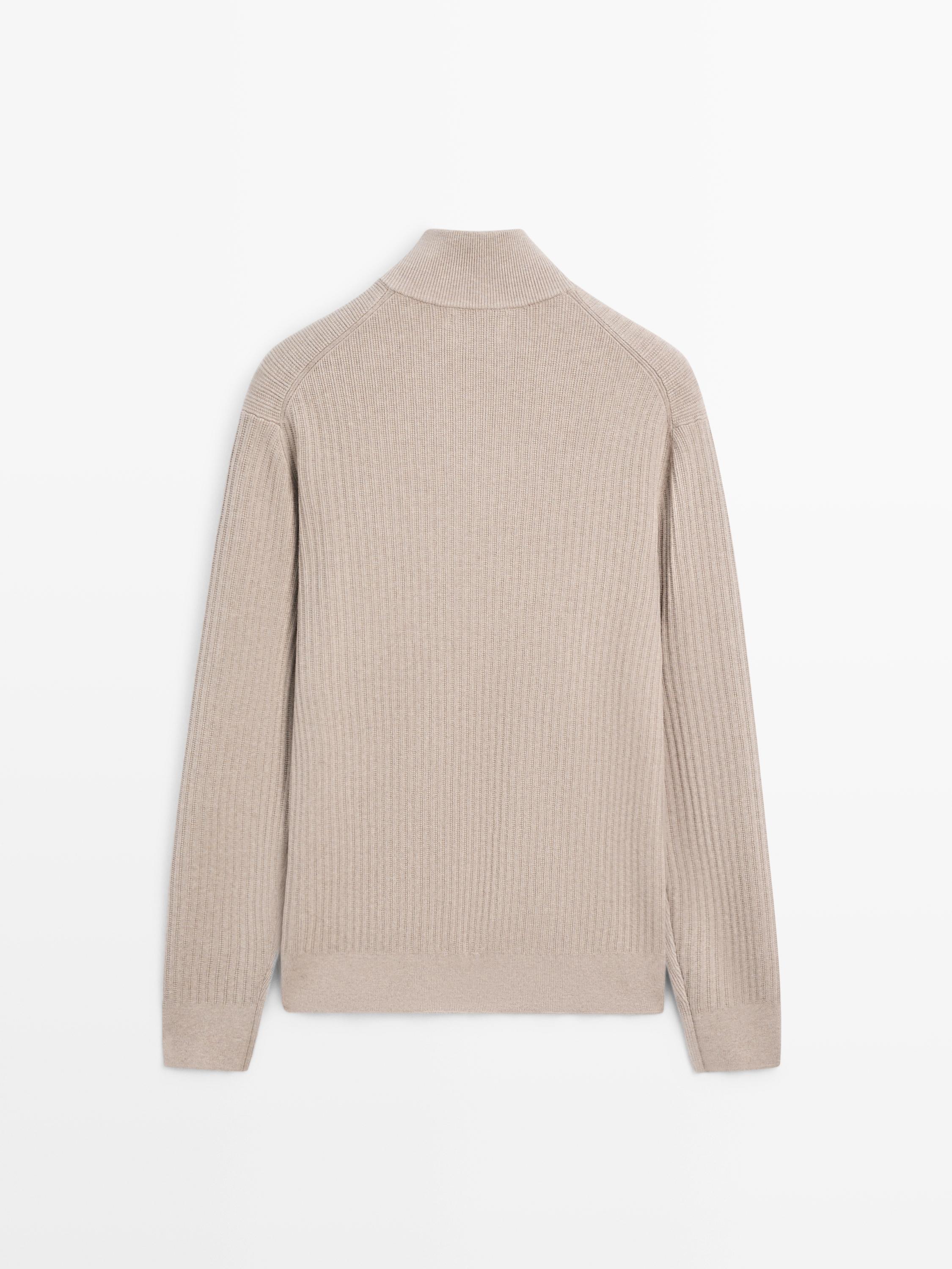 Cotton zip-up knit cardigan — MINK