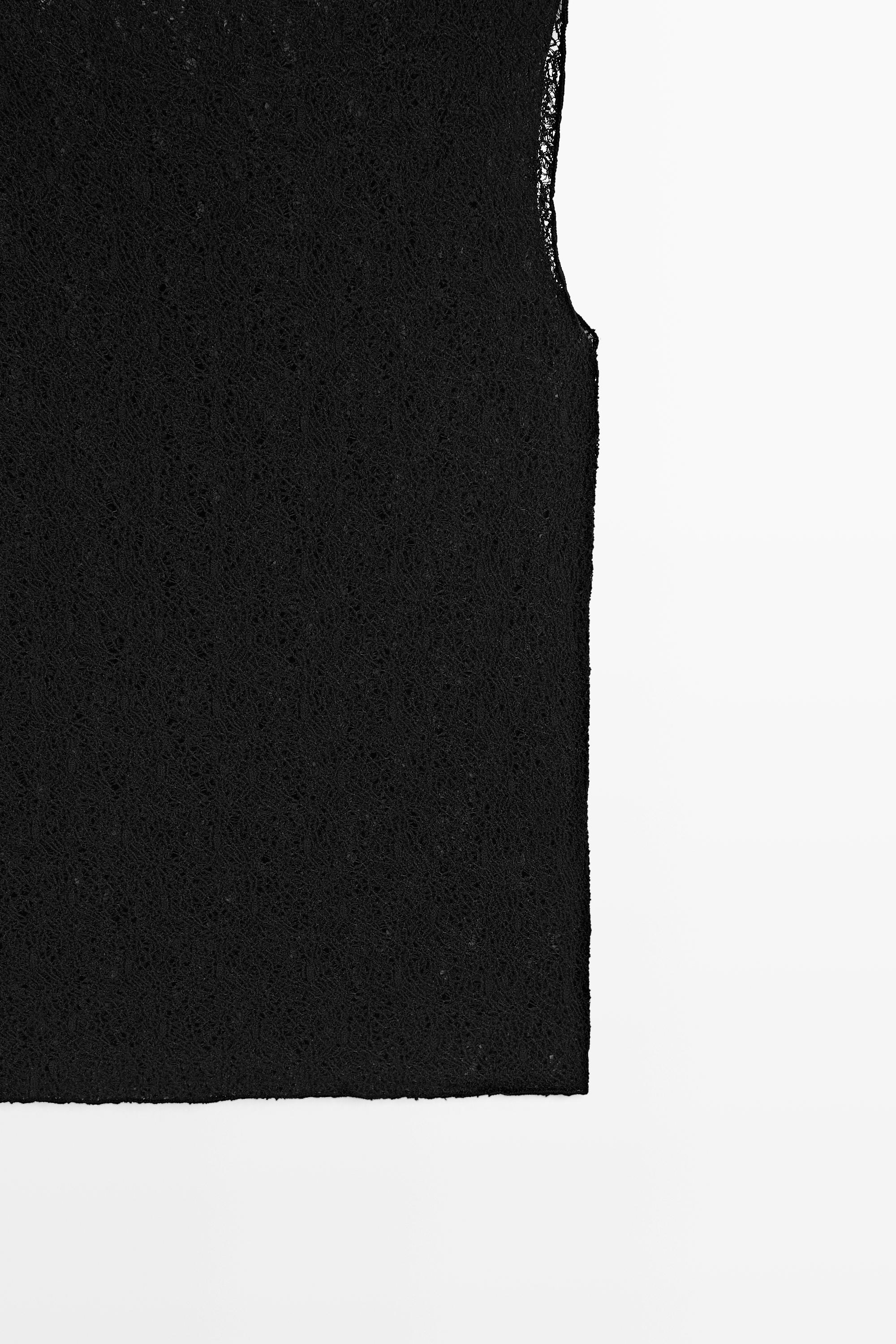 Sleeveless open-knit top — BLACK
