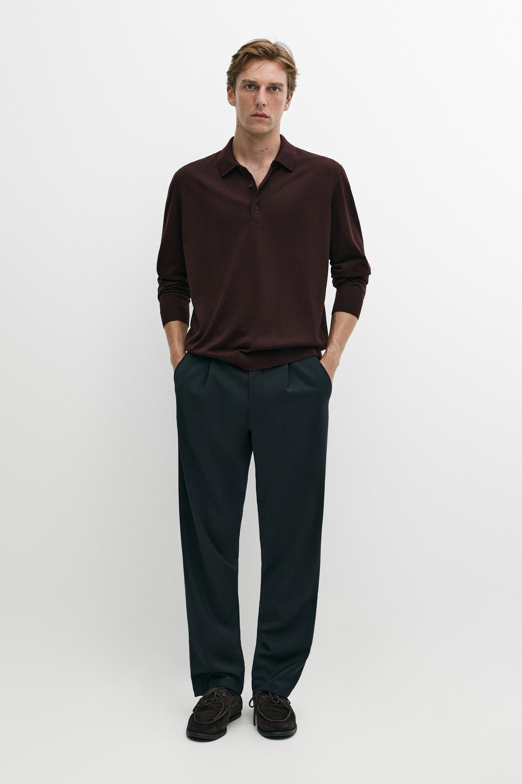 Maglia A Polo 100% Lana Merino - Bordeaux - Xxl - Massimo Dutti - Male-image