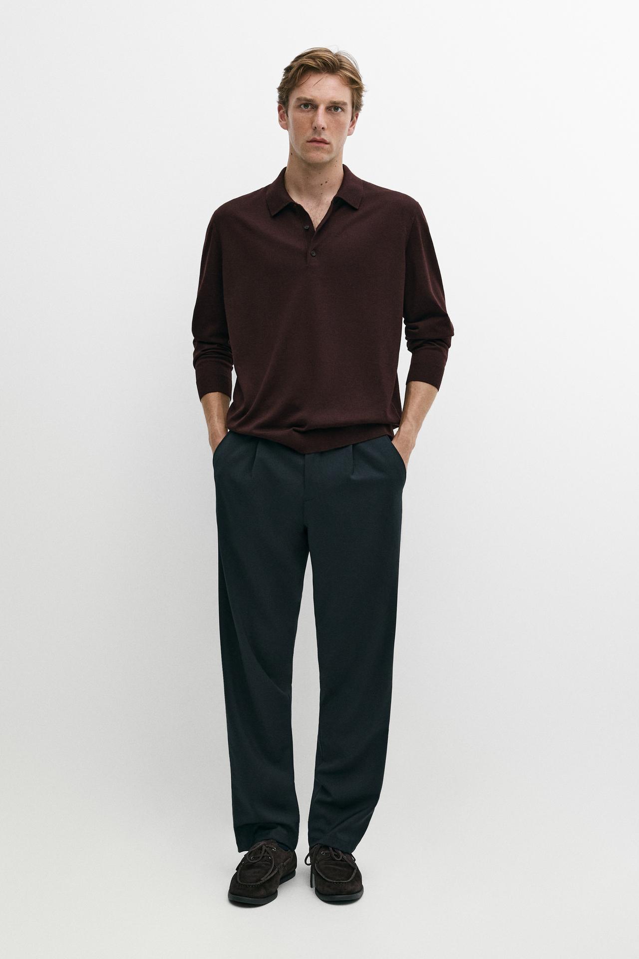 100% merino wool knit polo sweater — BURGUNDY