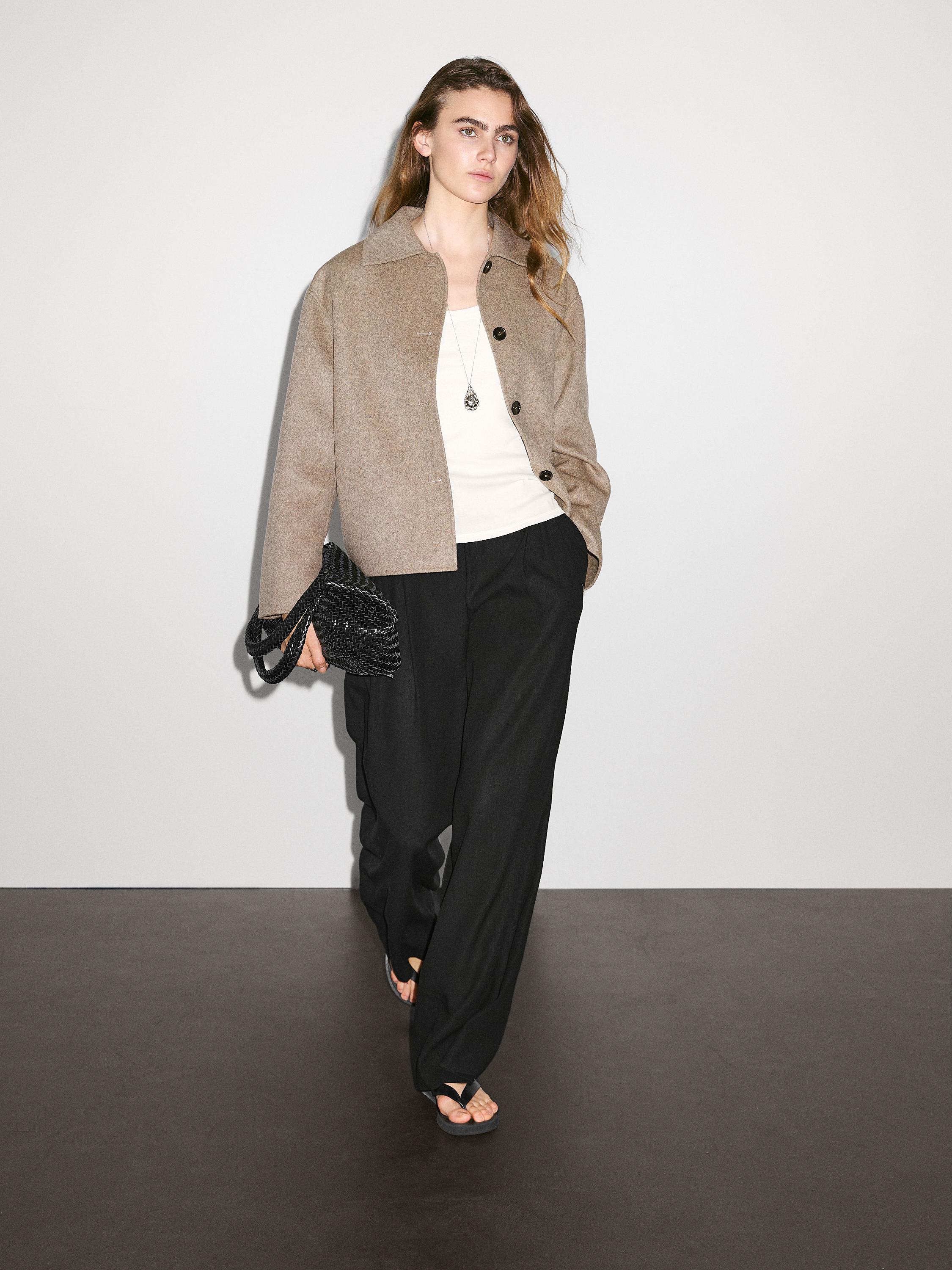 Short wool blend coat with buttons