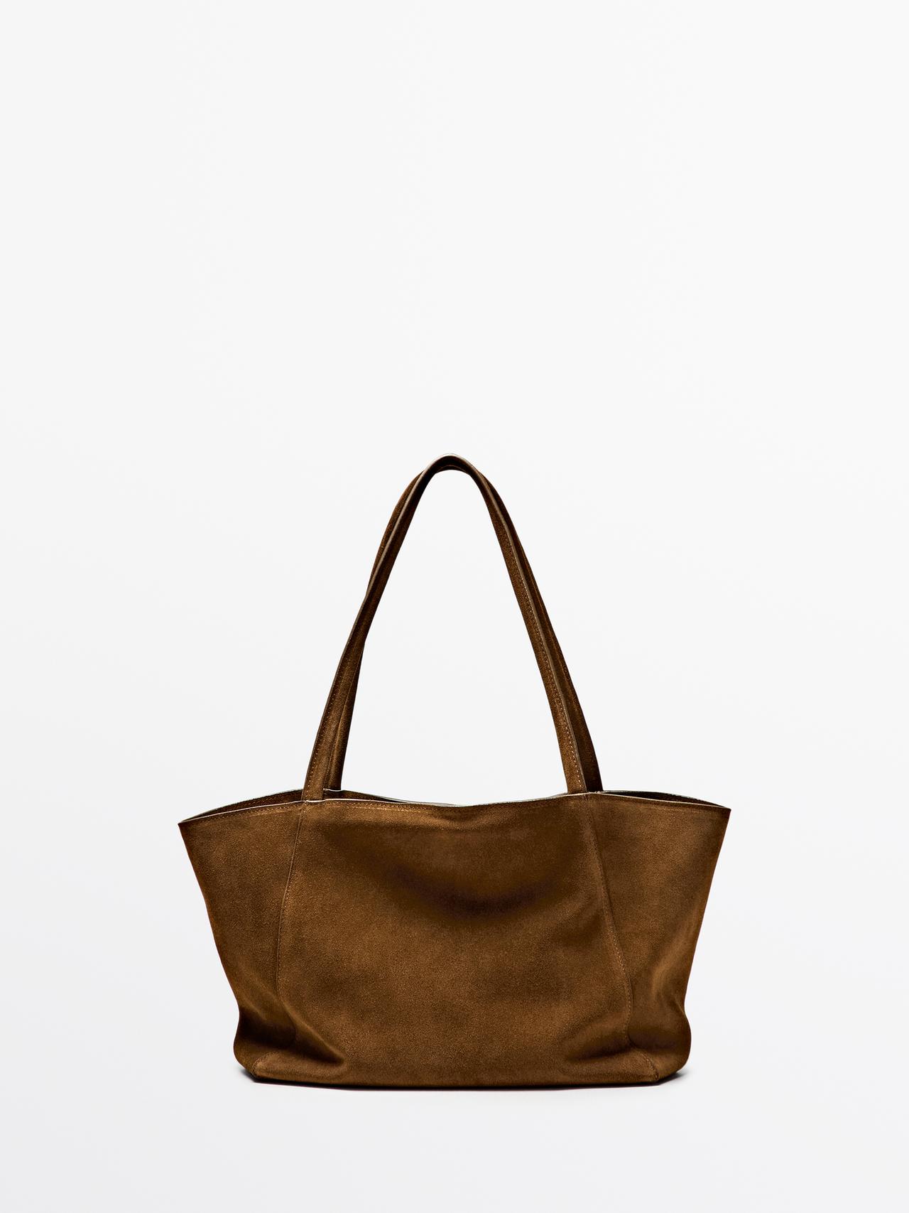Massimo Dutti - Dame - Medium-Sized Split Leather Bag - Guld - 01