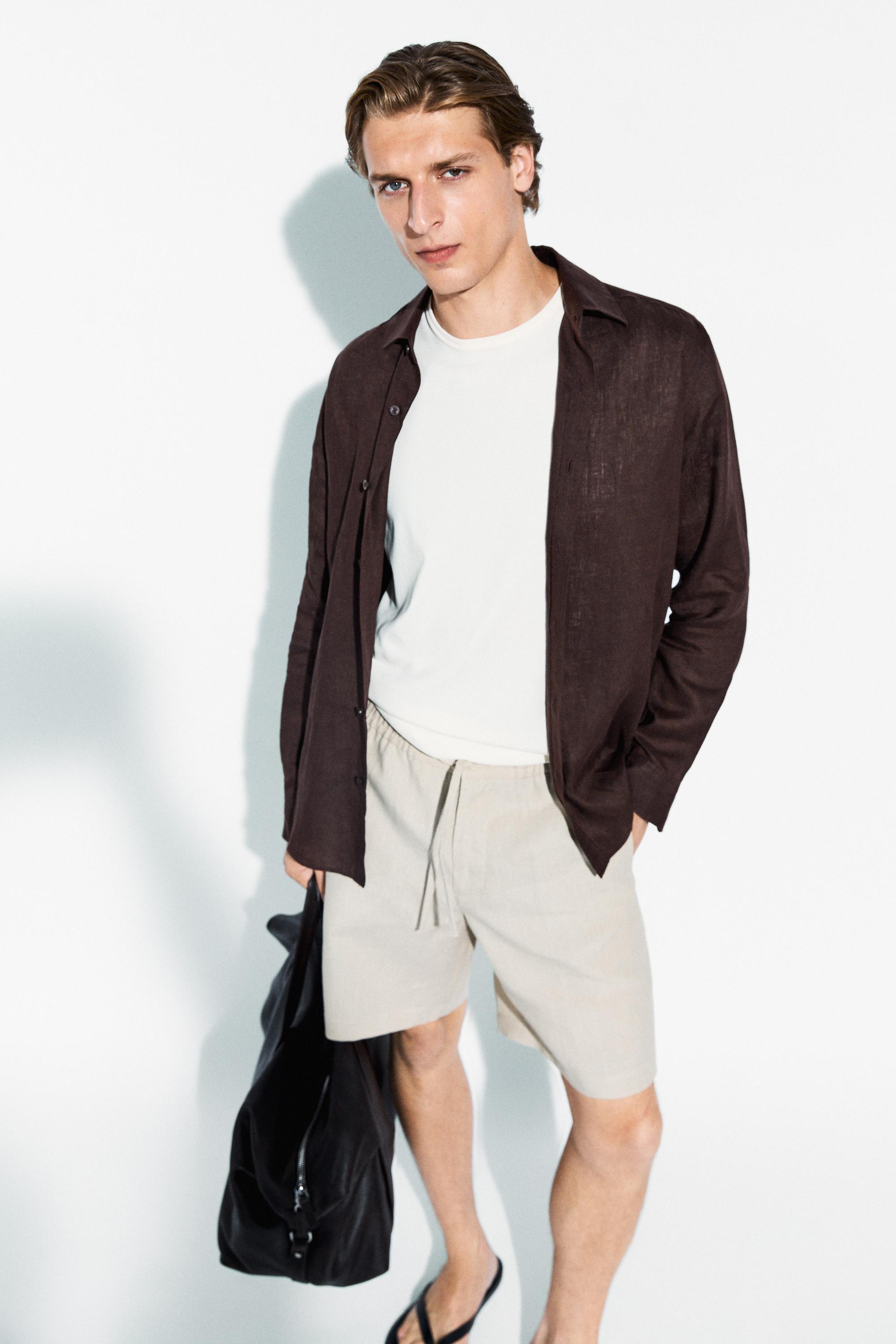 100% linen short Bermuda shorts — SAND