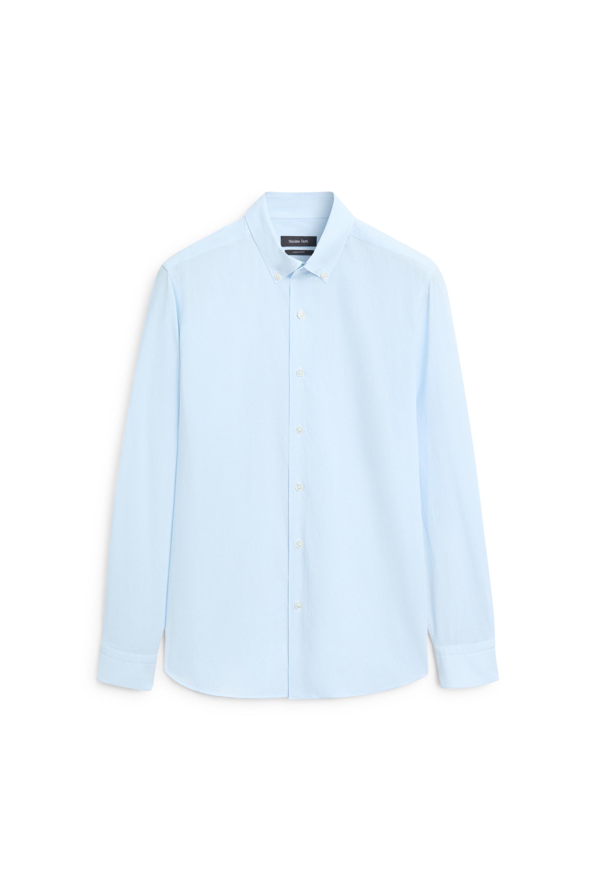 100% Cotton Pinstriped Shirt — SKY BLUE
