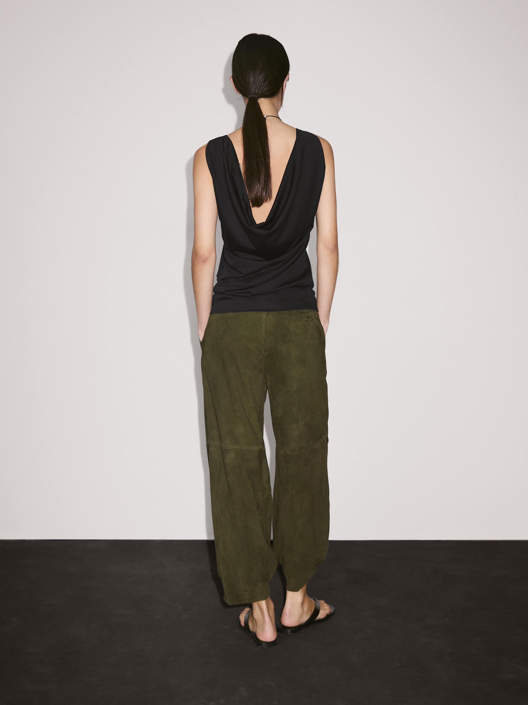 Pantalon balloon en cuir finition daim