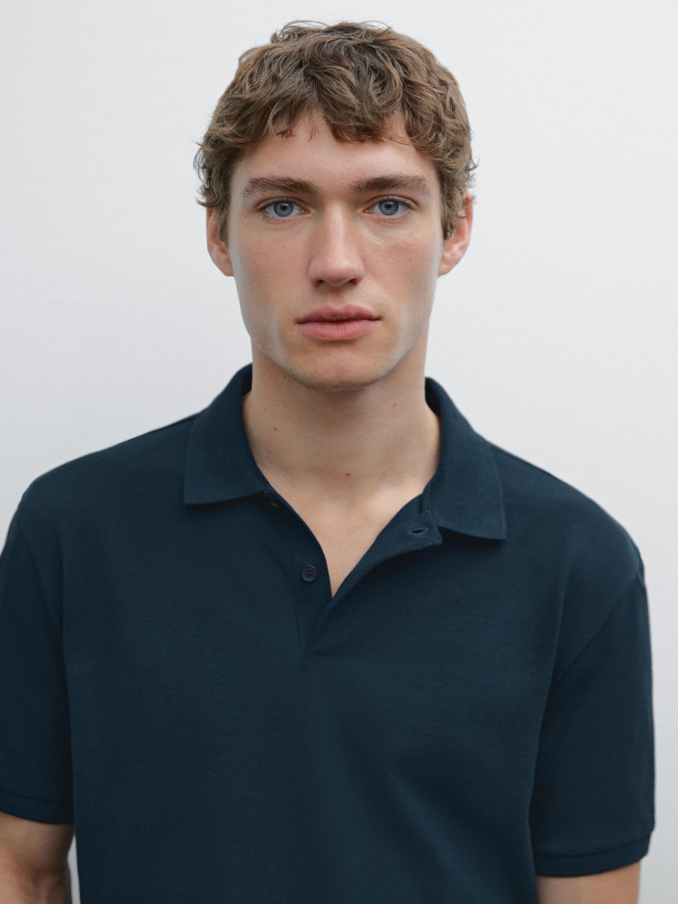Micro textured piqué cotton polo shirt
