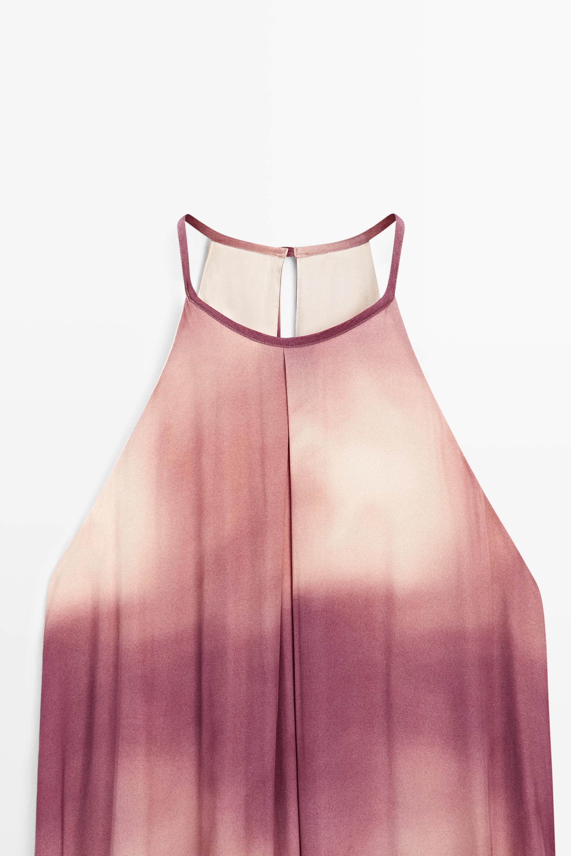 Printed tie-dye flowing halter maxi dress — PINK