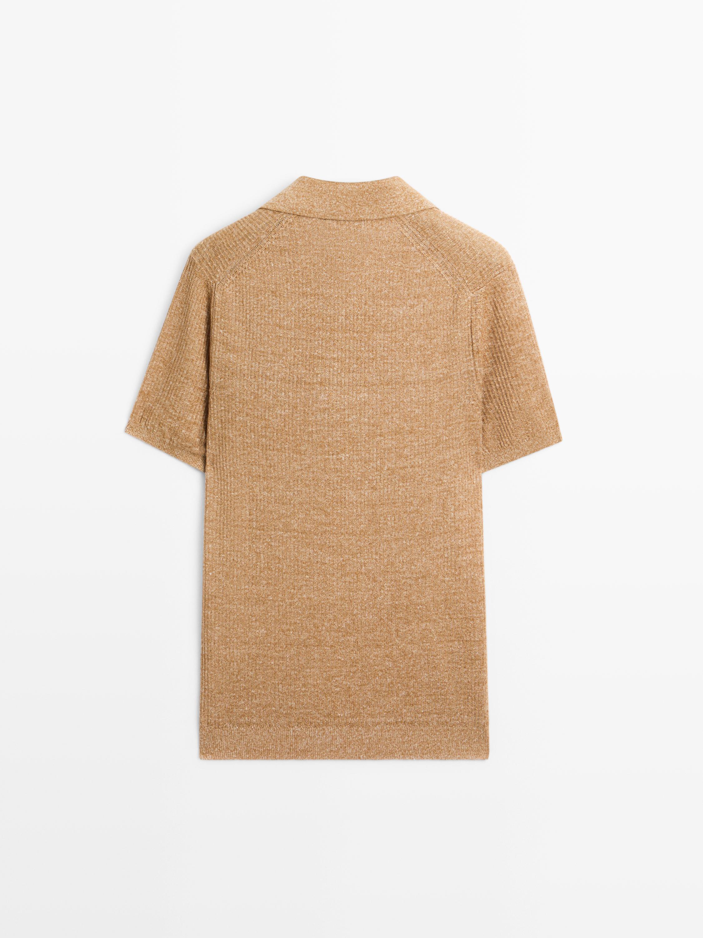 Textured knit cotton and linen blend polo shirt