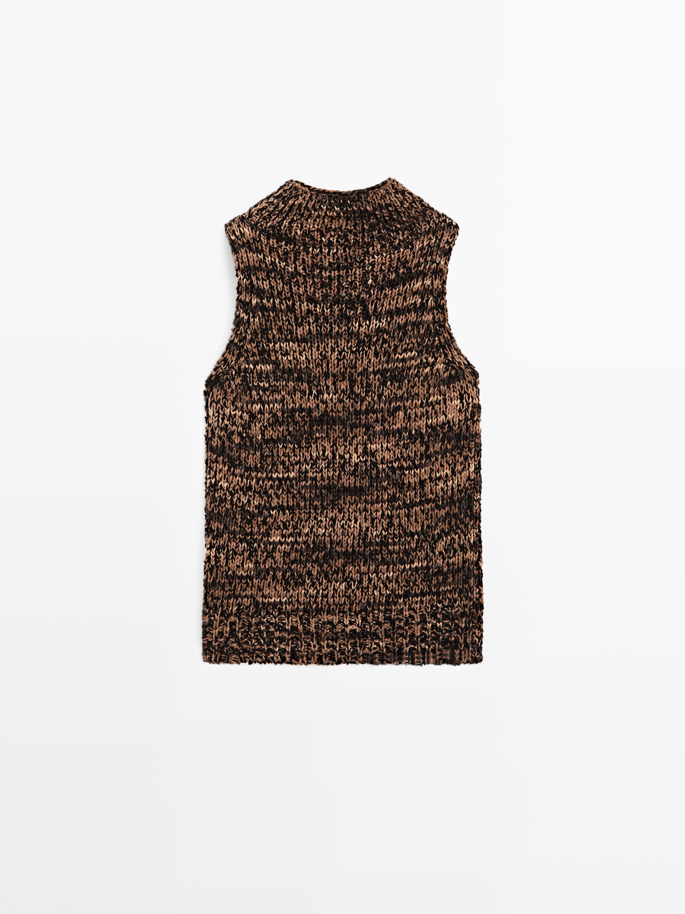 Flecked knit halter top — BROWN