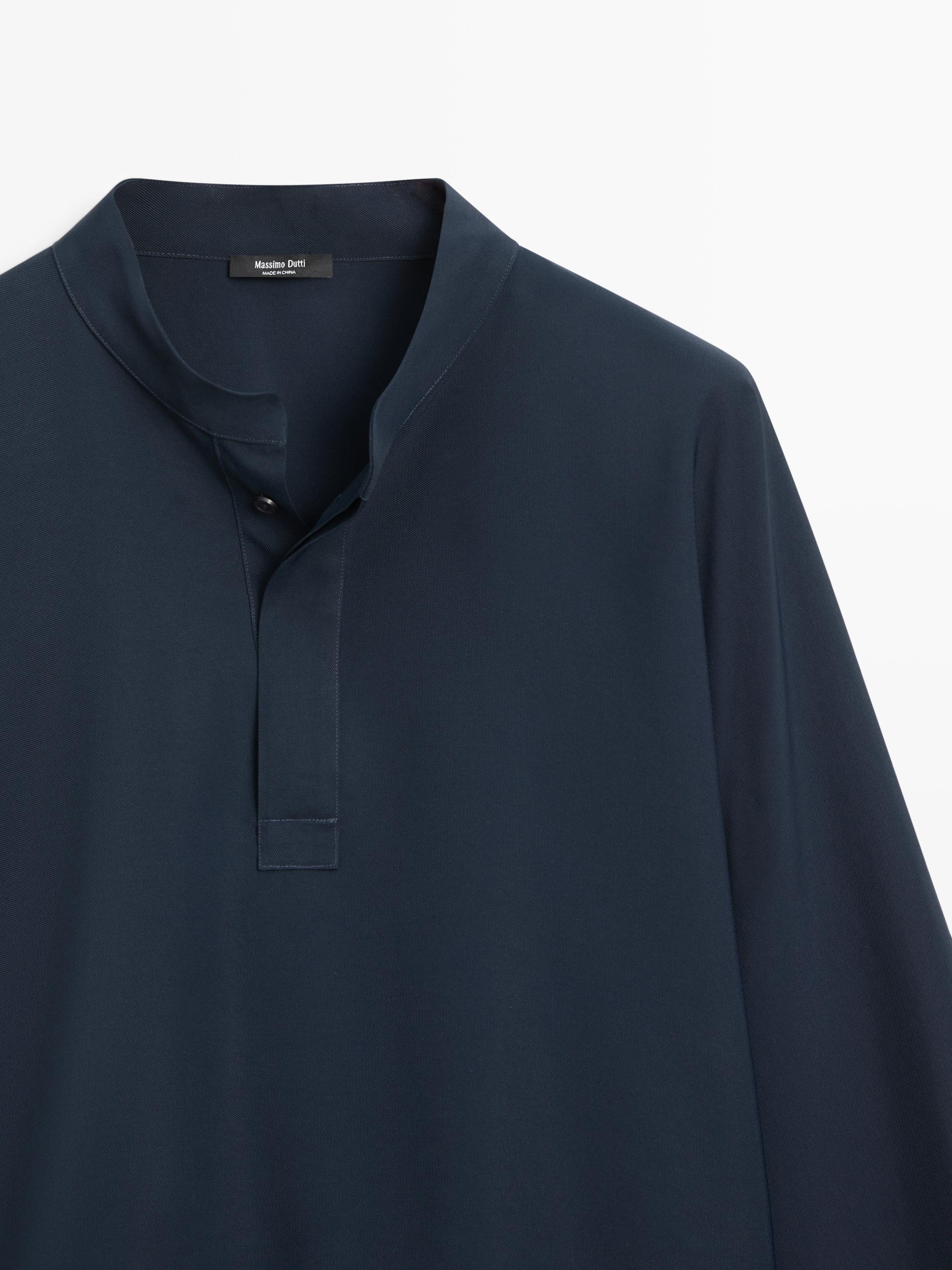 Flowing stand collar blouse — NAVY BLUE