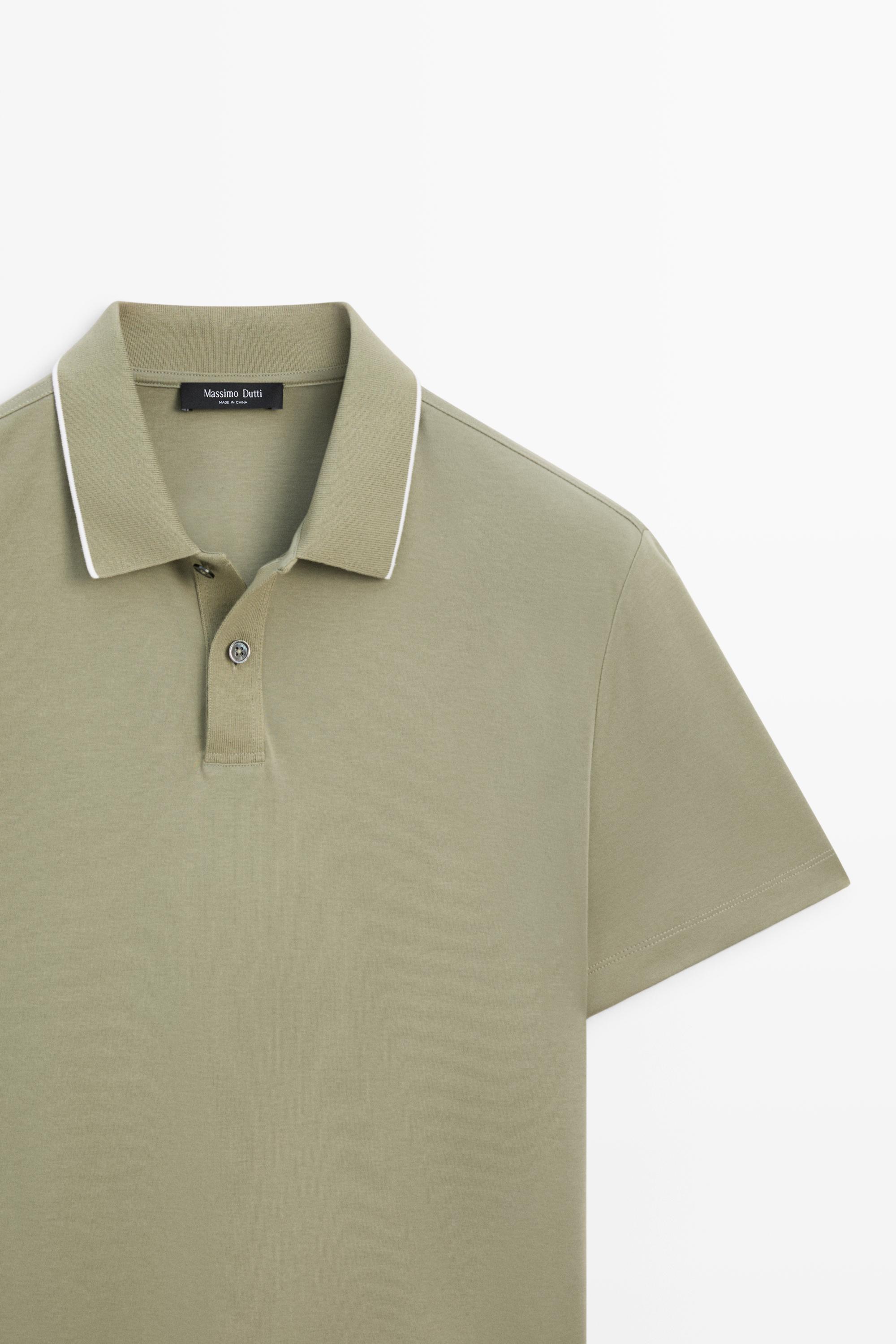 Short sleeve polo shirt with contrast detail — MARINE GREEN