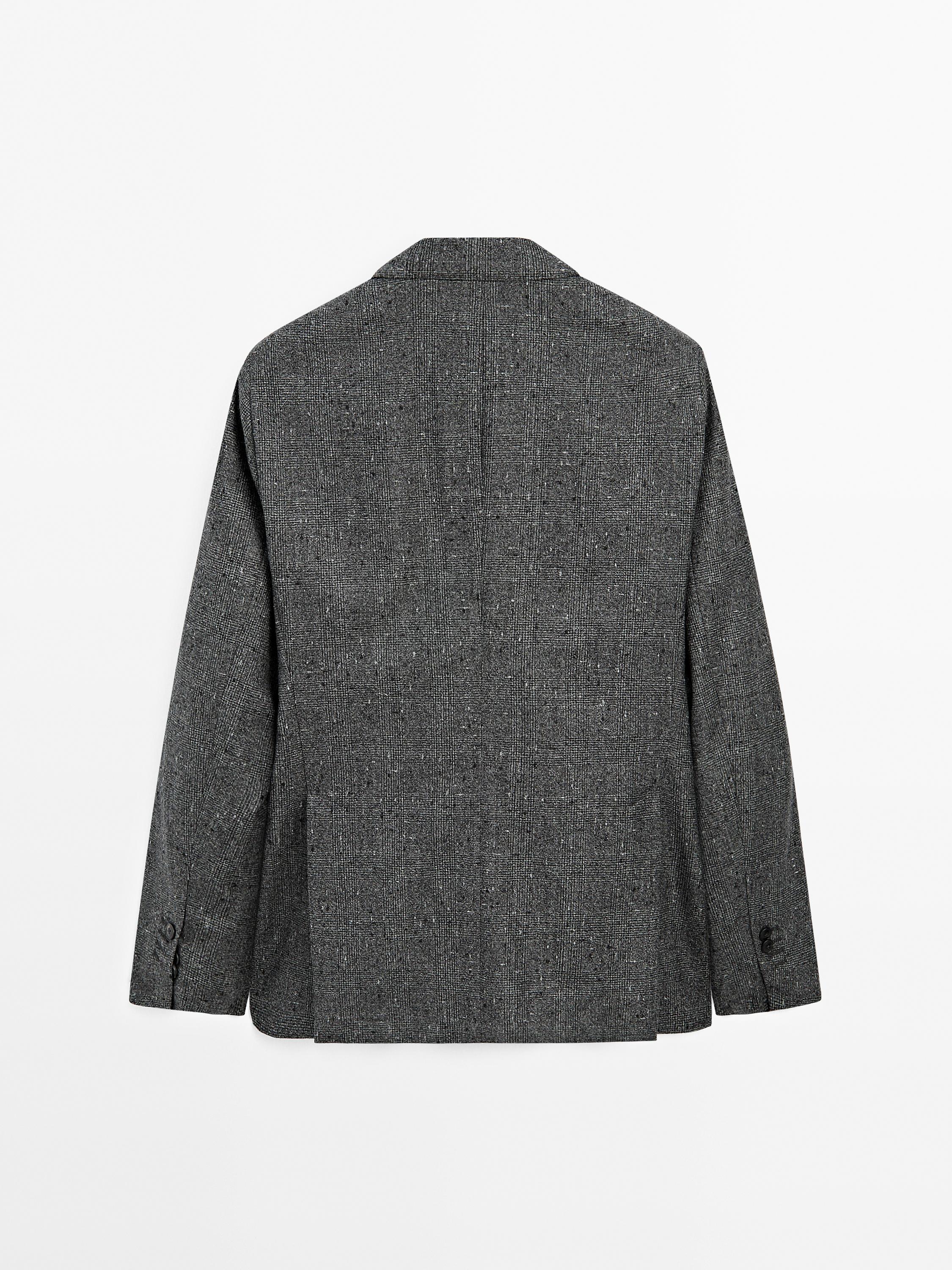 Karierter Blazer aus Wollgemisch mit Strukturmuster