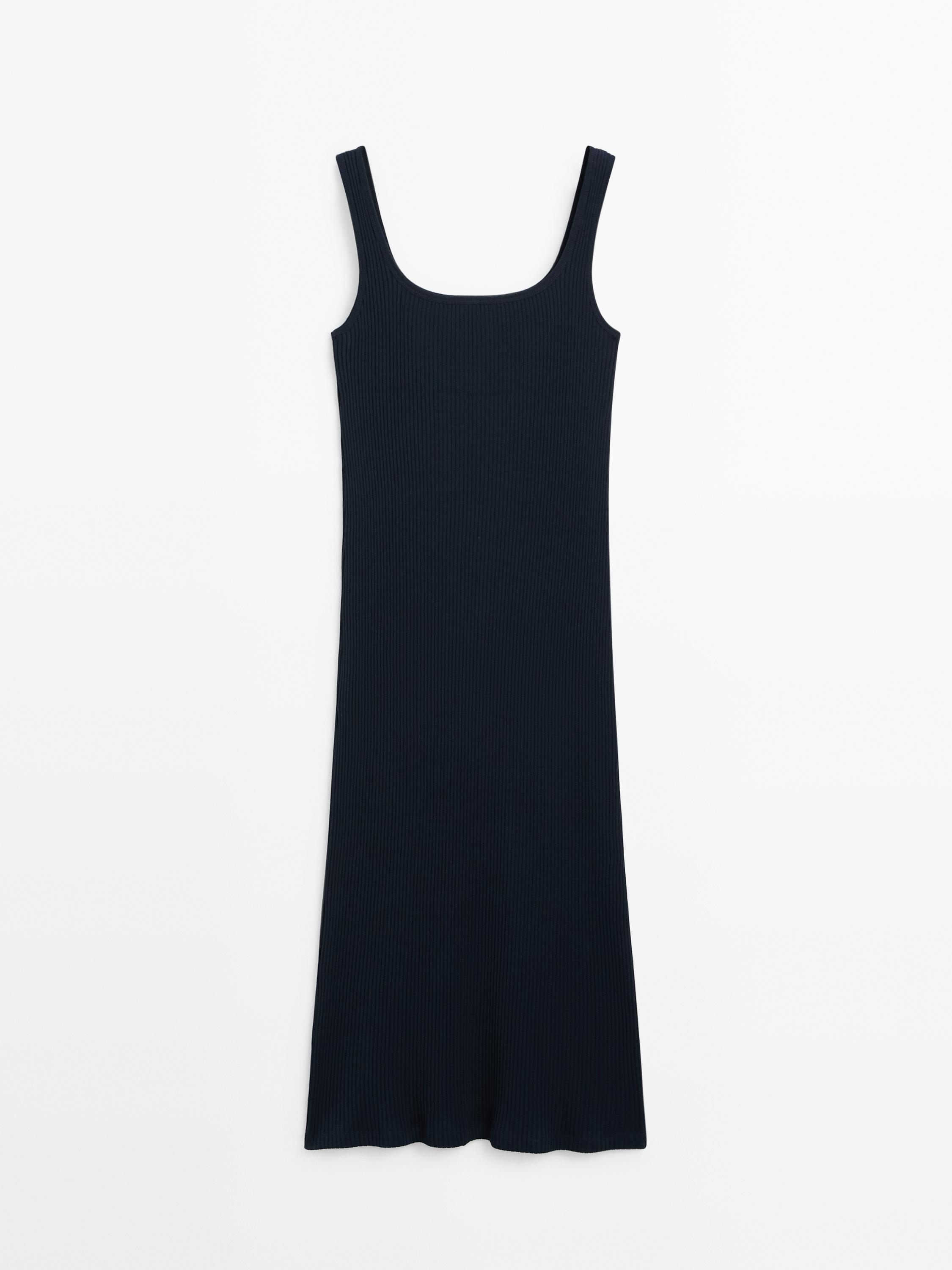 Ribbed midi dress with square neckline